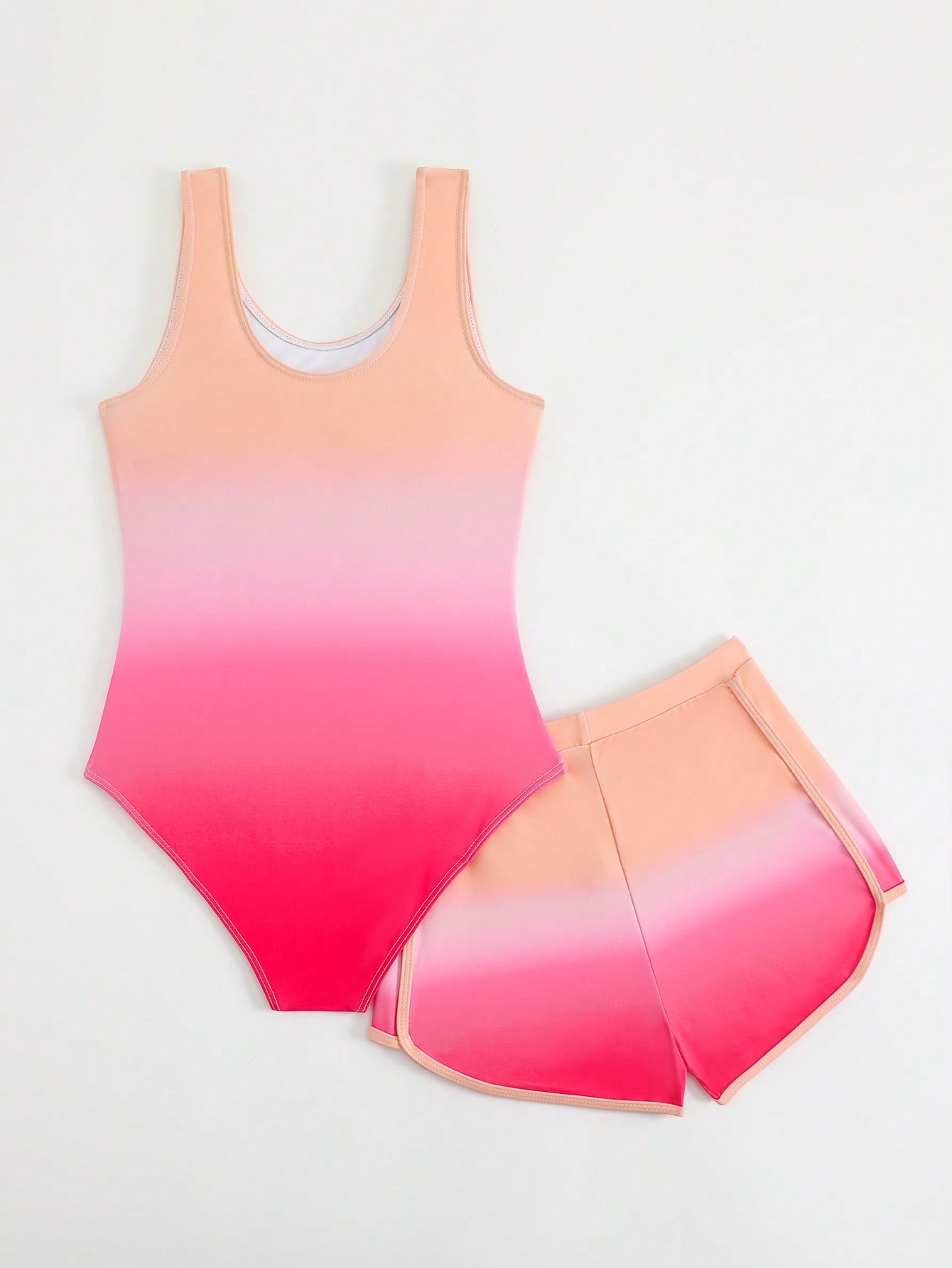 Cute Gradient Girls' One-Piece Swimsuit And Boy Shorts Two Pieces Set (Custom Print)