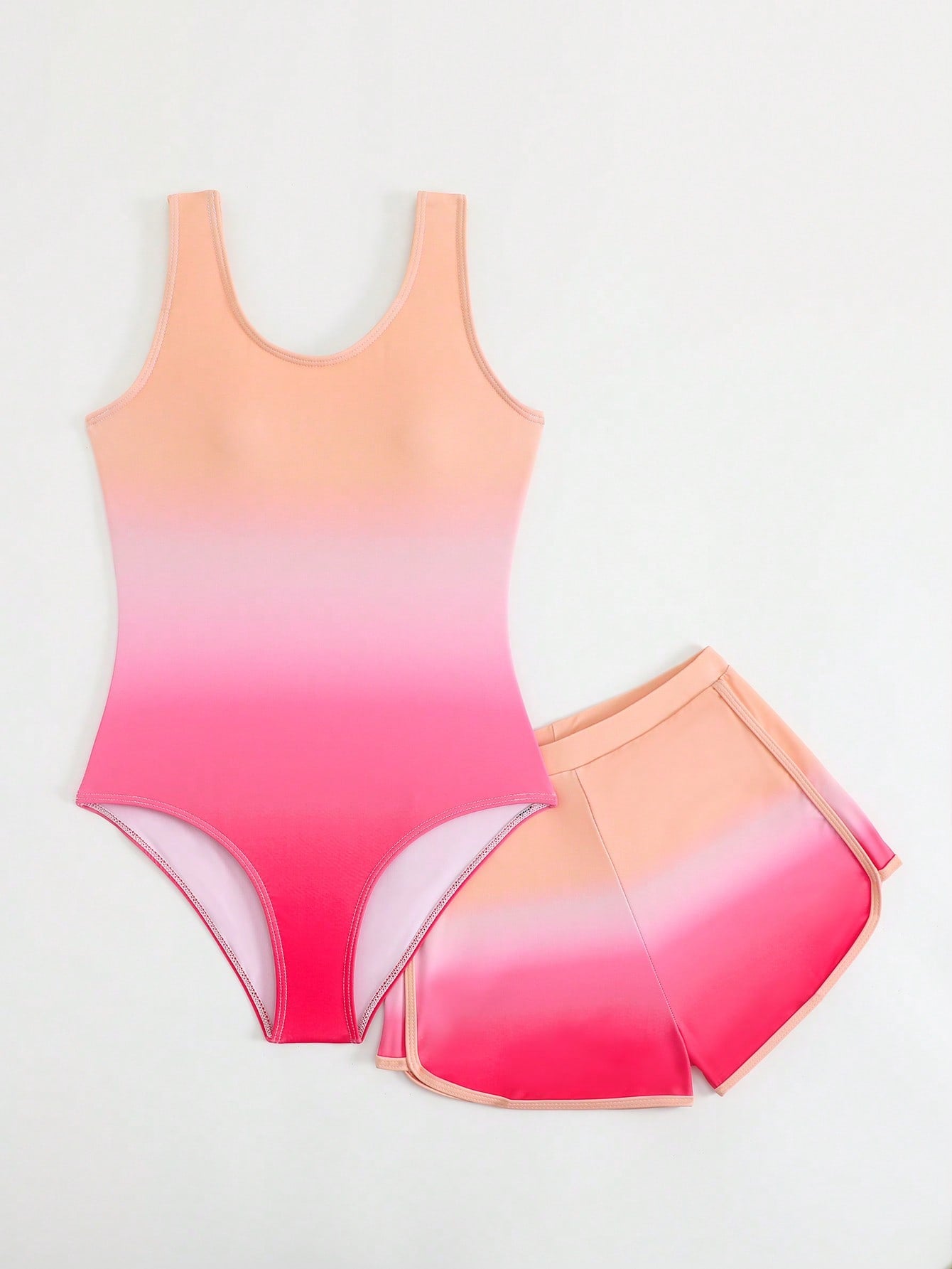 Cute Gradient Girls' One-Piece Swimsuit And Boy Shorts Two Pieces Set (Custom Print)