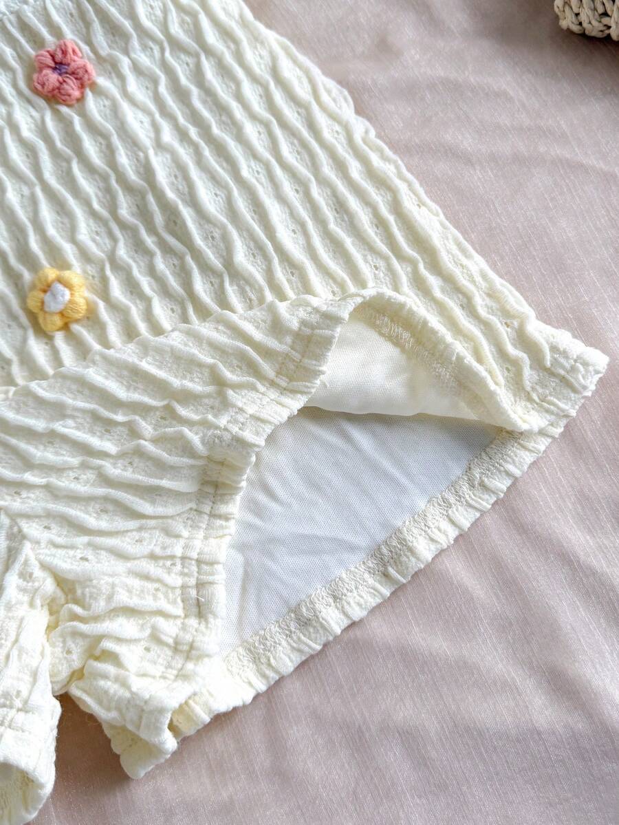 Tween girls apricot knitted texture halter top and elastic waistband shorts set.
