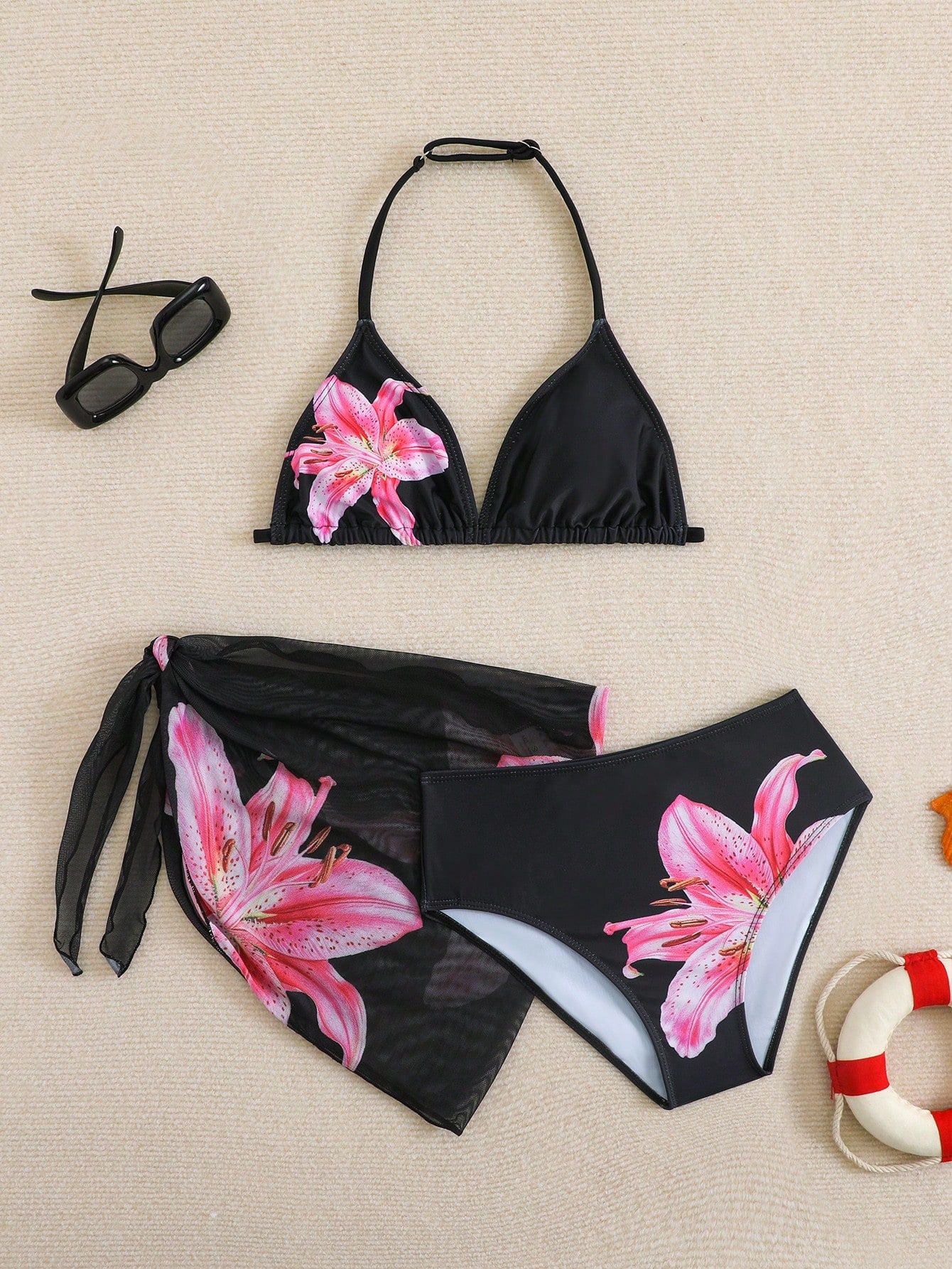 Cute Girls' Ditsy Floral Triangle Bikini Set (Print Randomly)