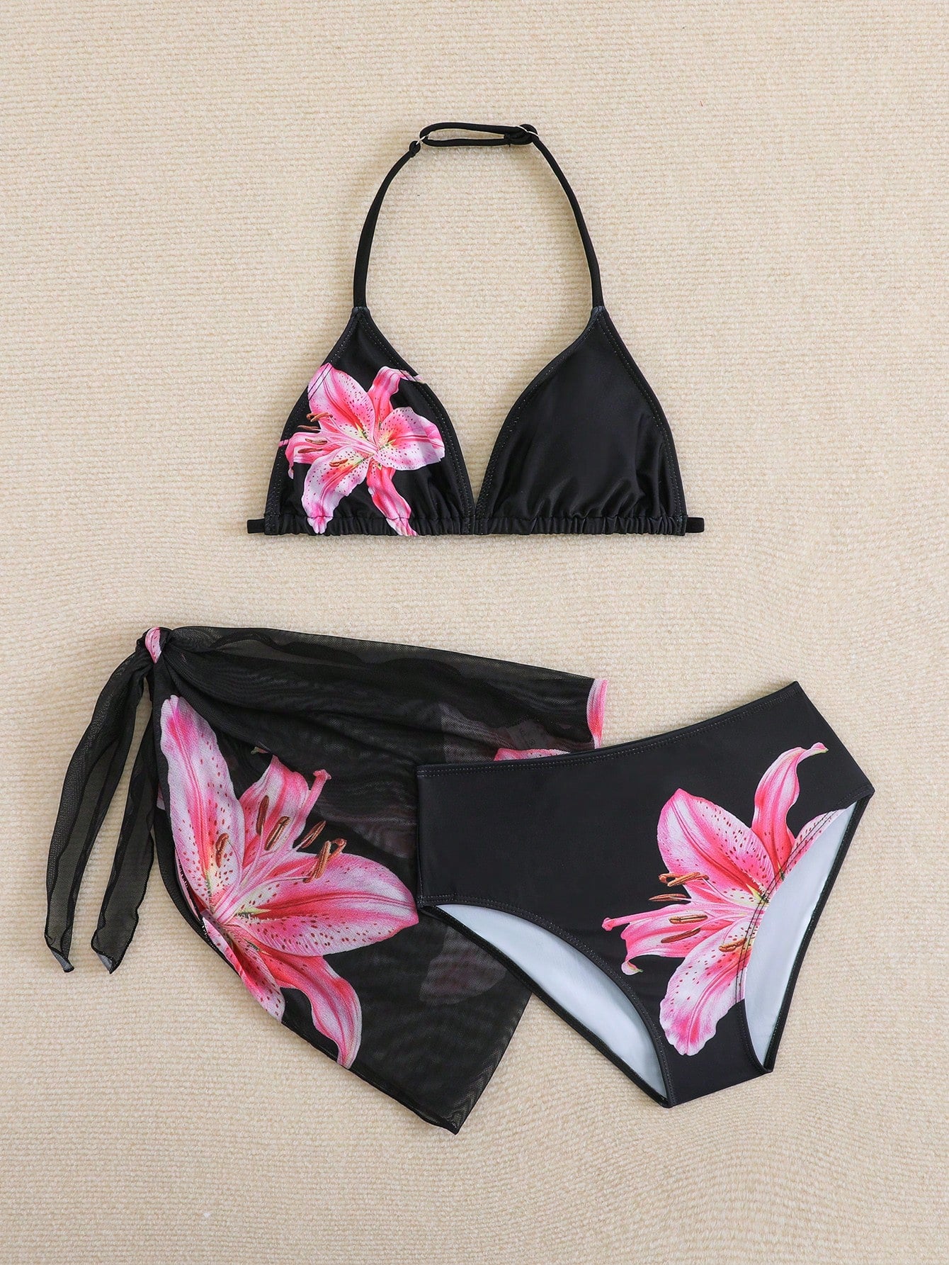 Cute Girls' Ditsy Floral Triangle Bikini Set (Print Randomly)