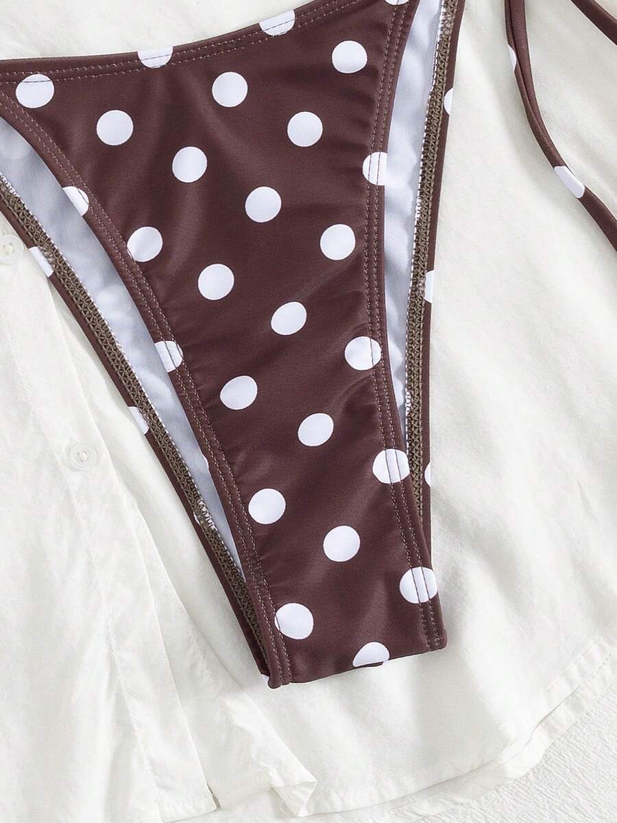 Women's 2-piece halter bikini set featuring geometric print, triangle cups with removable padding, and side tie bikini bottoms
