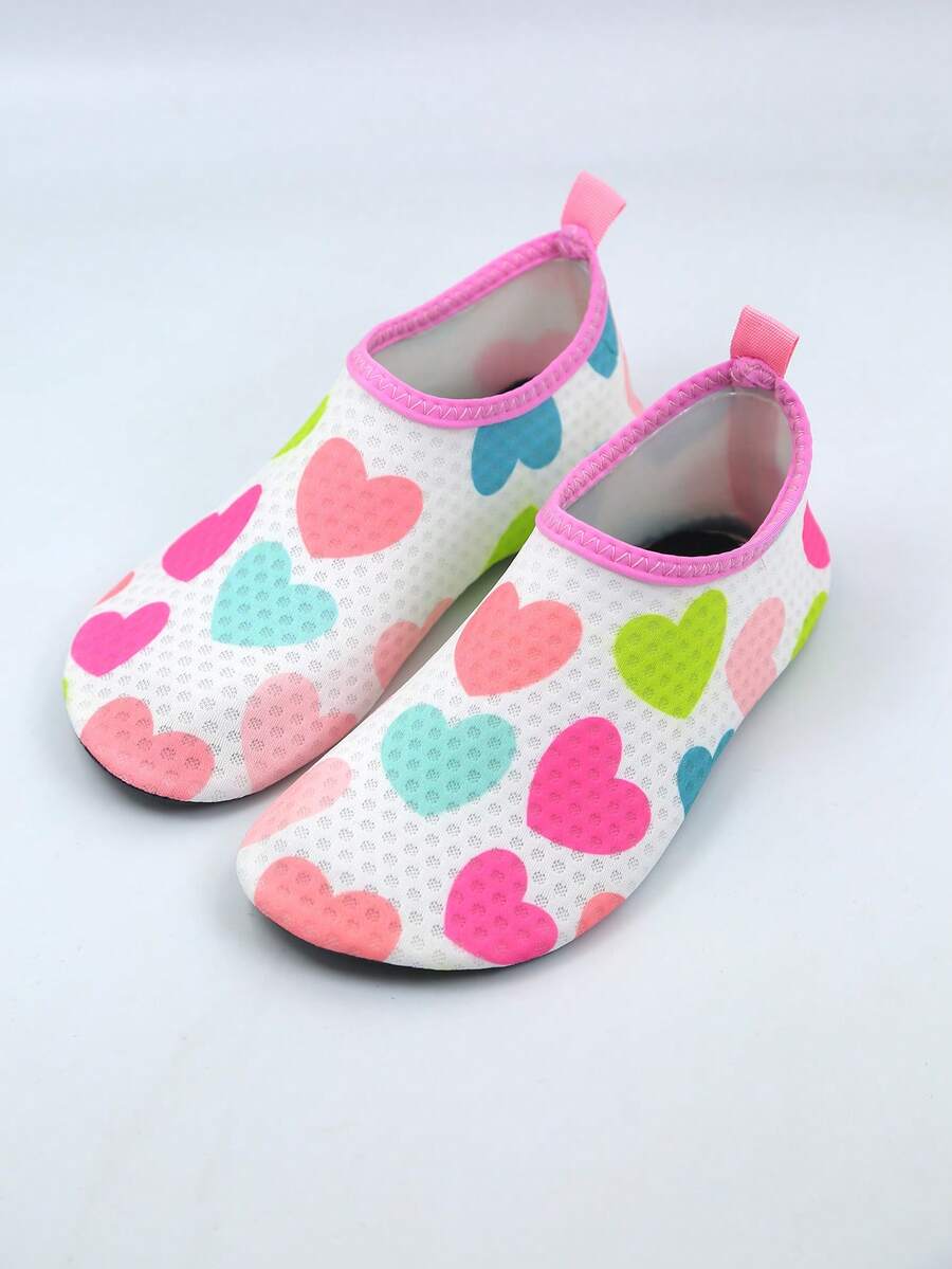 Multicolor kids slip-on water shoes with breathable Lycra upper and non-slip TPR outsole for boys and girls.