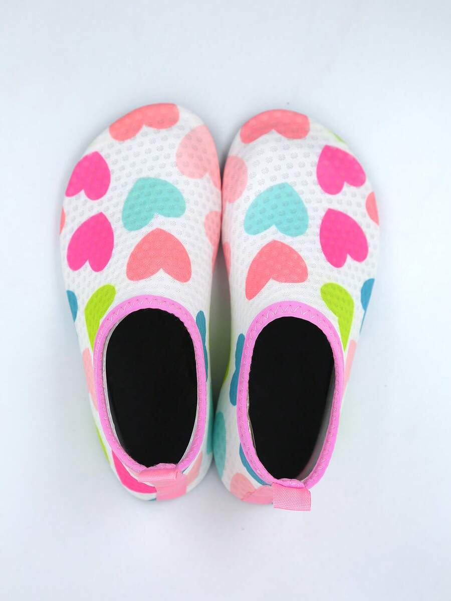 Multicolor kids slip-on water shoes with breathable Lycra upper and non-slip TPR outsole for boys and girls.