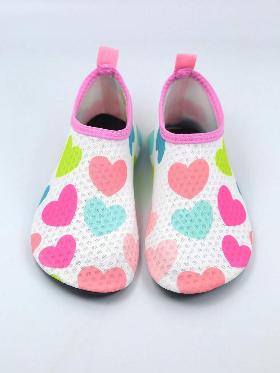 Multicolor kids slip-on water shoes with breathable Lycra upper and non-slip TPR outsole for boys and girls.