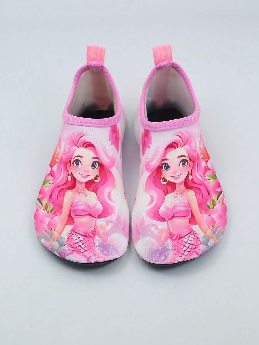 Pink kids quick-dry slip-on water shoes with breathable upper and non-slip TPR outsole.