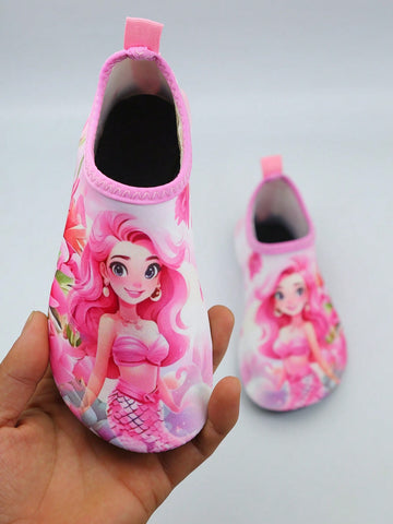 Pink kids quick-dry slip-on water shoes with breathable upper and non-slip TPR outsole.