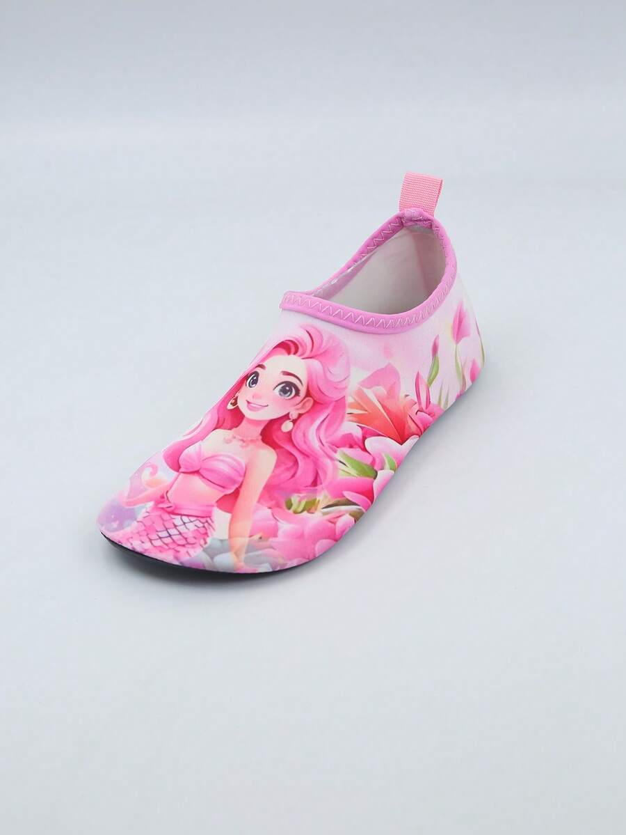 Kids slip-on aqua socks water shoes with breathable polyester upper and non-slip wear-resistant TPR outsole for boys and girls.
