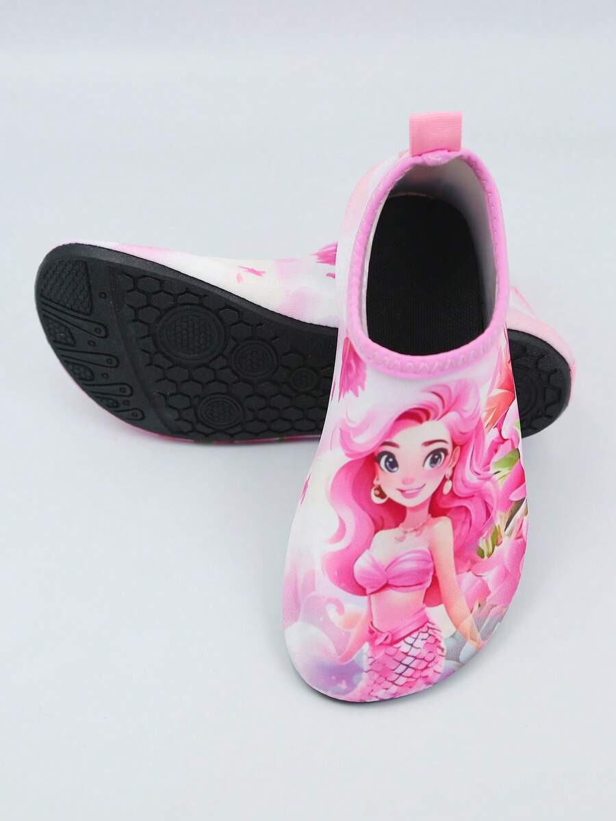 Kids slip-on aqua socks water shoes with breathable polyester upper and non-slip wear-resistant TPR outsole for boys and girls.