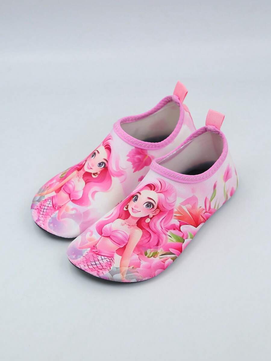 Kids slip-on aqua socks water shoes with breathable polyester upper and non-slip wear-resistant TPR outsole for boys and girls.