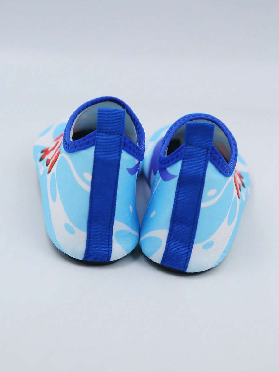 Kids slip-on aqua socks water shoes with breathable polyester upper and non-slip wear-resistant TPR outsole for boys and girls.