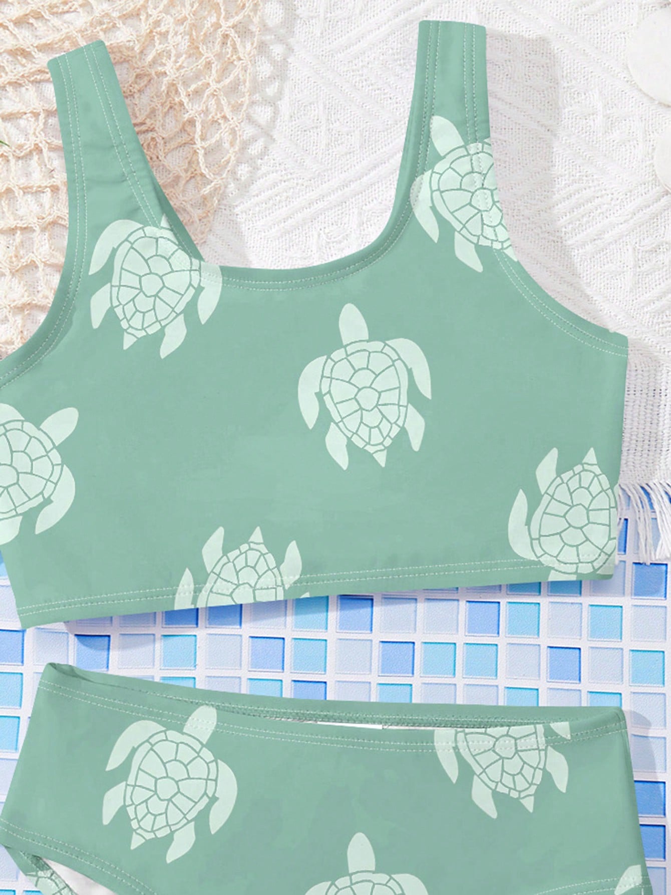 Girls multicolor floral print bikini set with strap sleeveless top and high waist mid waist bottom for summer vacation beachwear