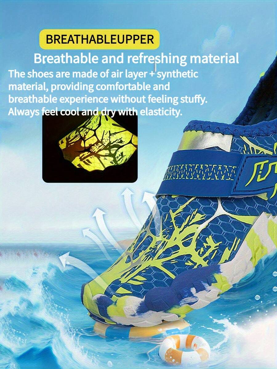 Black quick-dry kids water shoes featuring hook and loop closure and non-slip rubber outsole for boys and girls