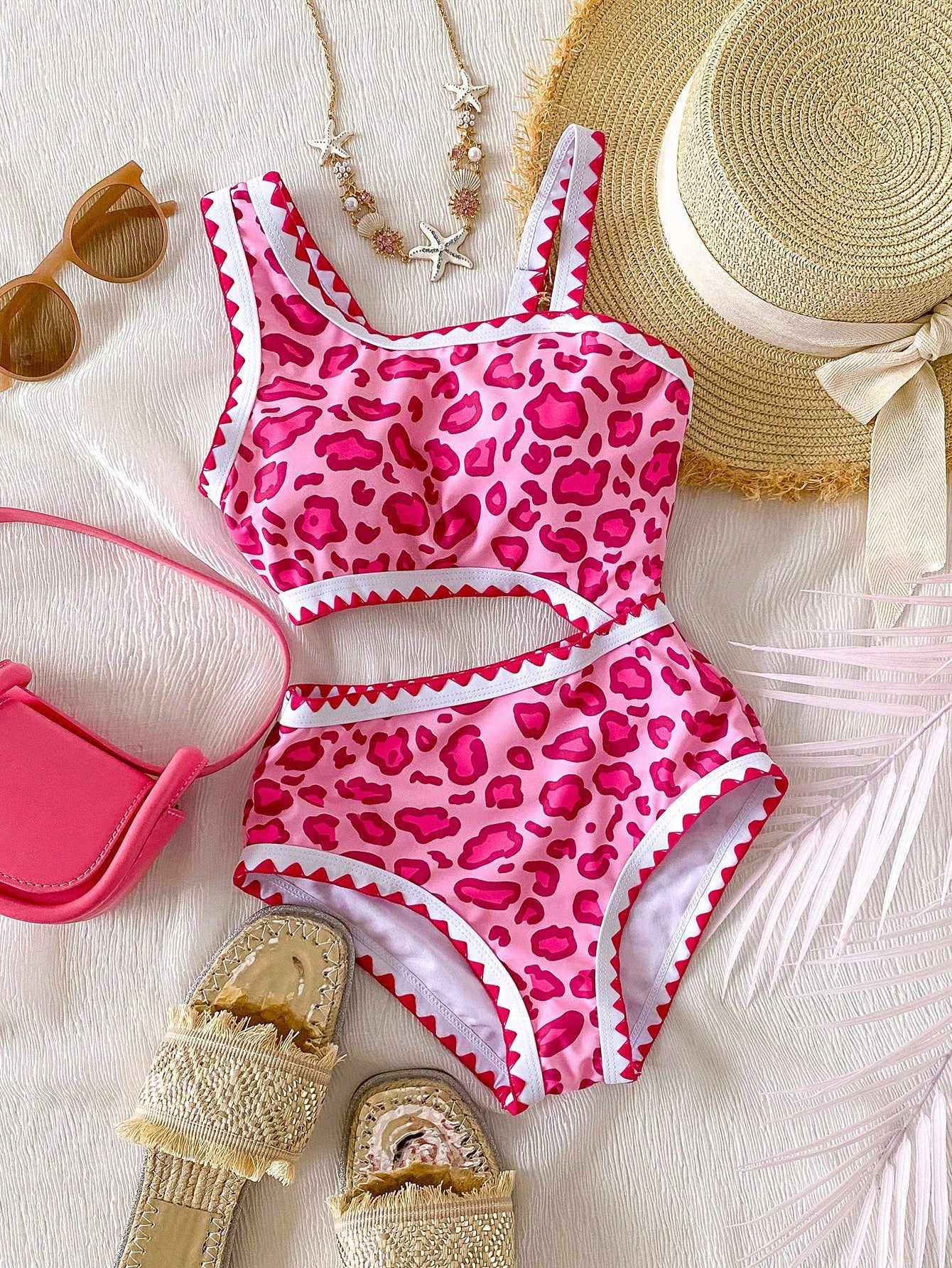Tween girls one-piece swimsuit featuring an asymmetric neckline, pendant decor, plain design, wireless bra, high-cut bottom, and medium-stretch fabric.