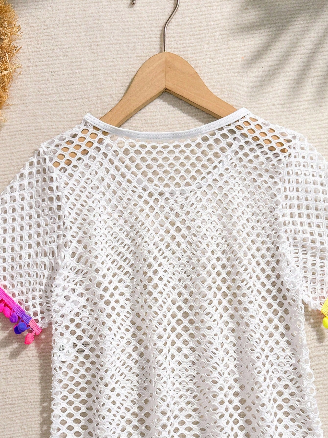 Tween Girl Fishnet Pom-Pom Decor Cover Up Summer Holiday