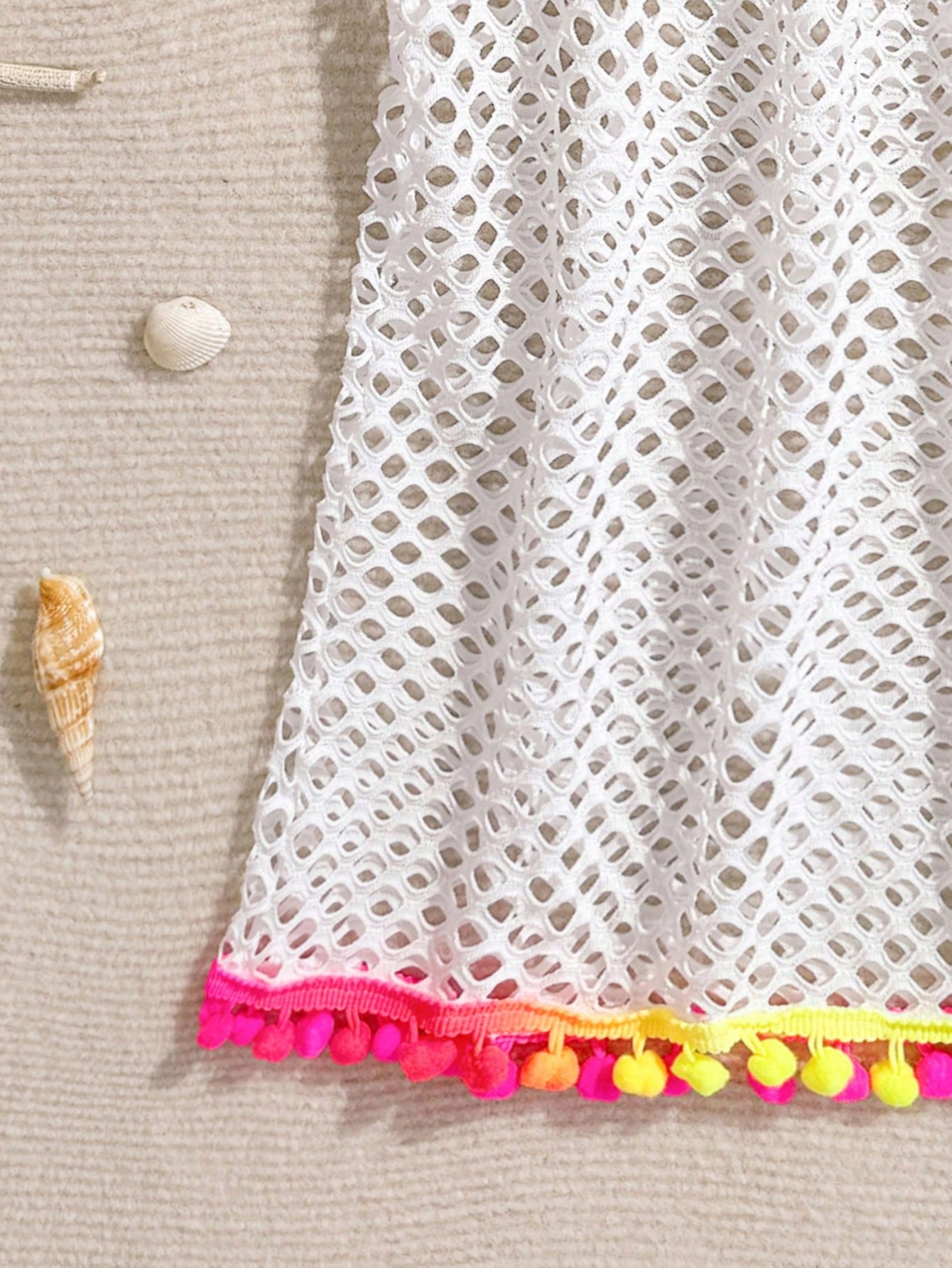 Tween Girl Fishnet Pom-Pom Decor Cover Up Summer Holiday