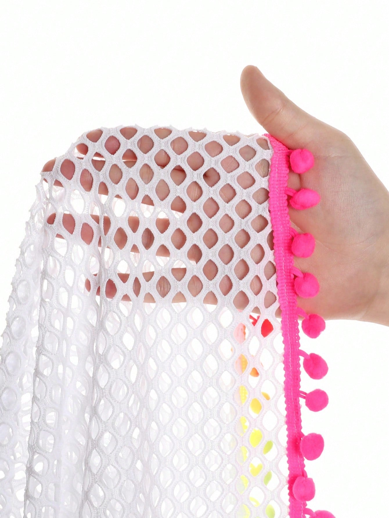 Tween Girl Fishnet Pom-Pom Decor Cover Up Summer Holiday
