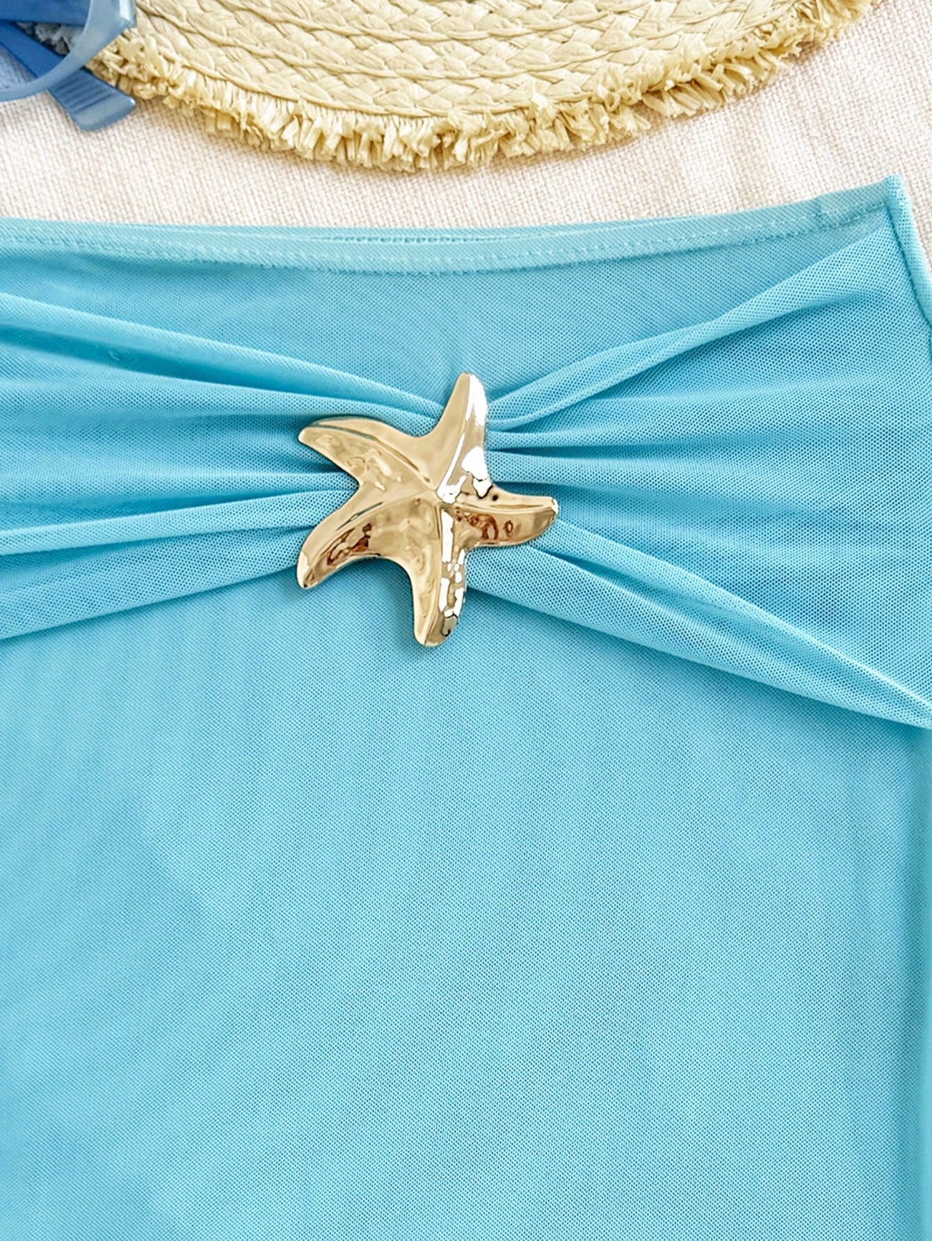 Tween Girl Knitted Blue Bikini Set With Beach-Ready Starfish Details Mermaid Outfit For Summer Vacation