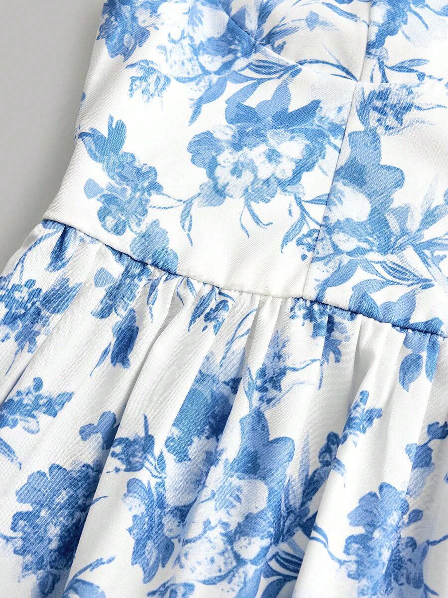 Tween girls apricot polka dot long cami dress with shoulder straps, high waist, and flared A-line skirt.