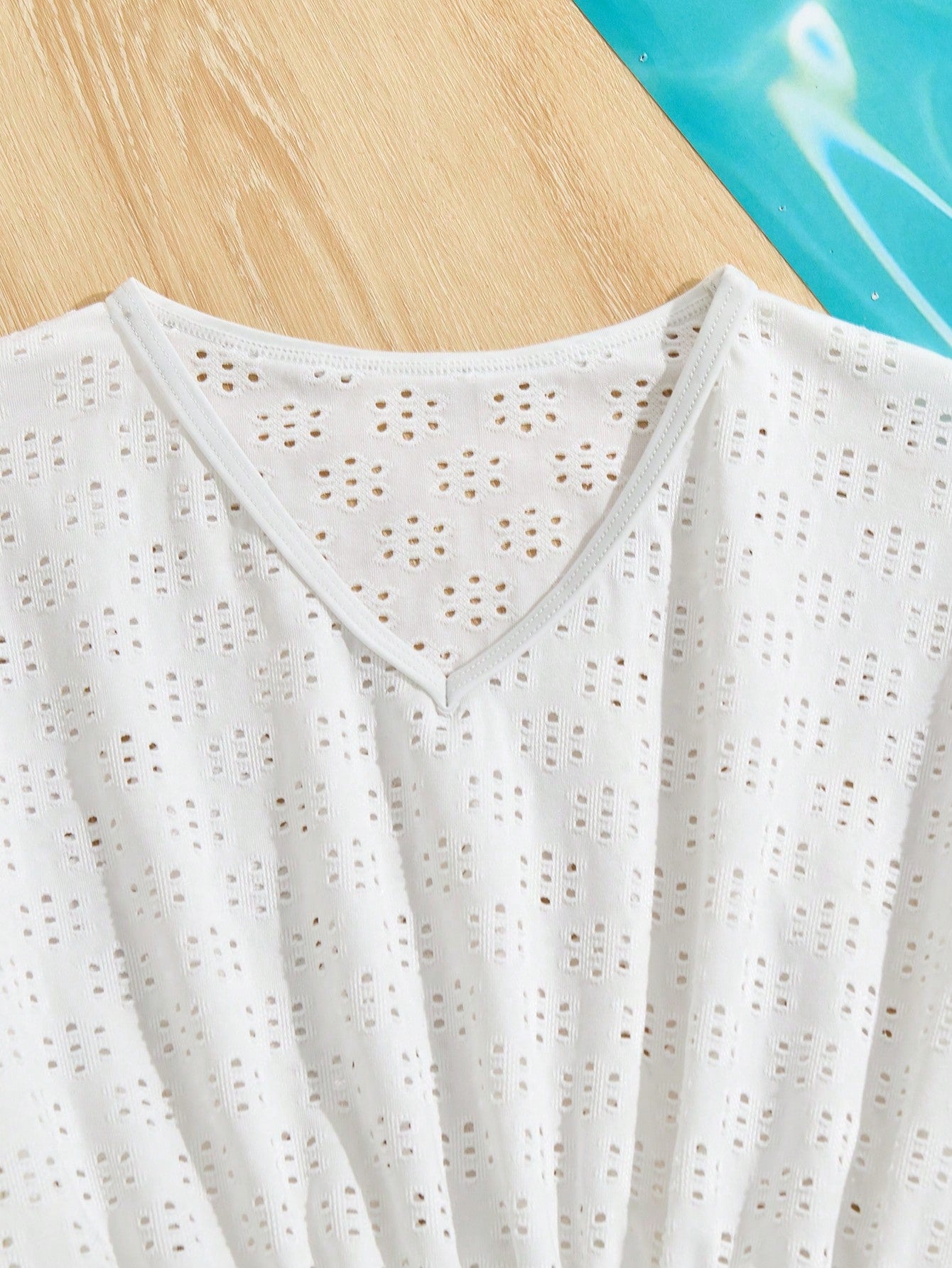 White tween girls V-neck short sleeve beach cover up with fringe decor, belted detail, zipper accent, and regular length summer holiday style
