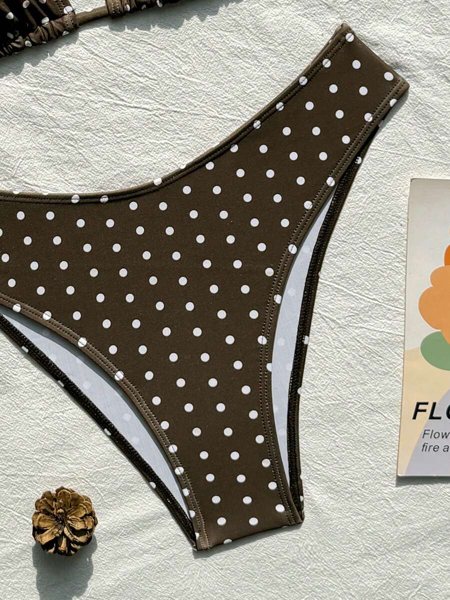 Women's apricot 2-piece halter bikini set featuring a wireless triangle top with tie-back detail and high-waisted high-cut bottoms.