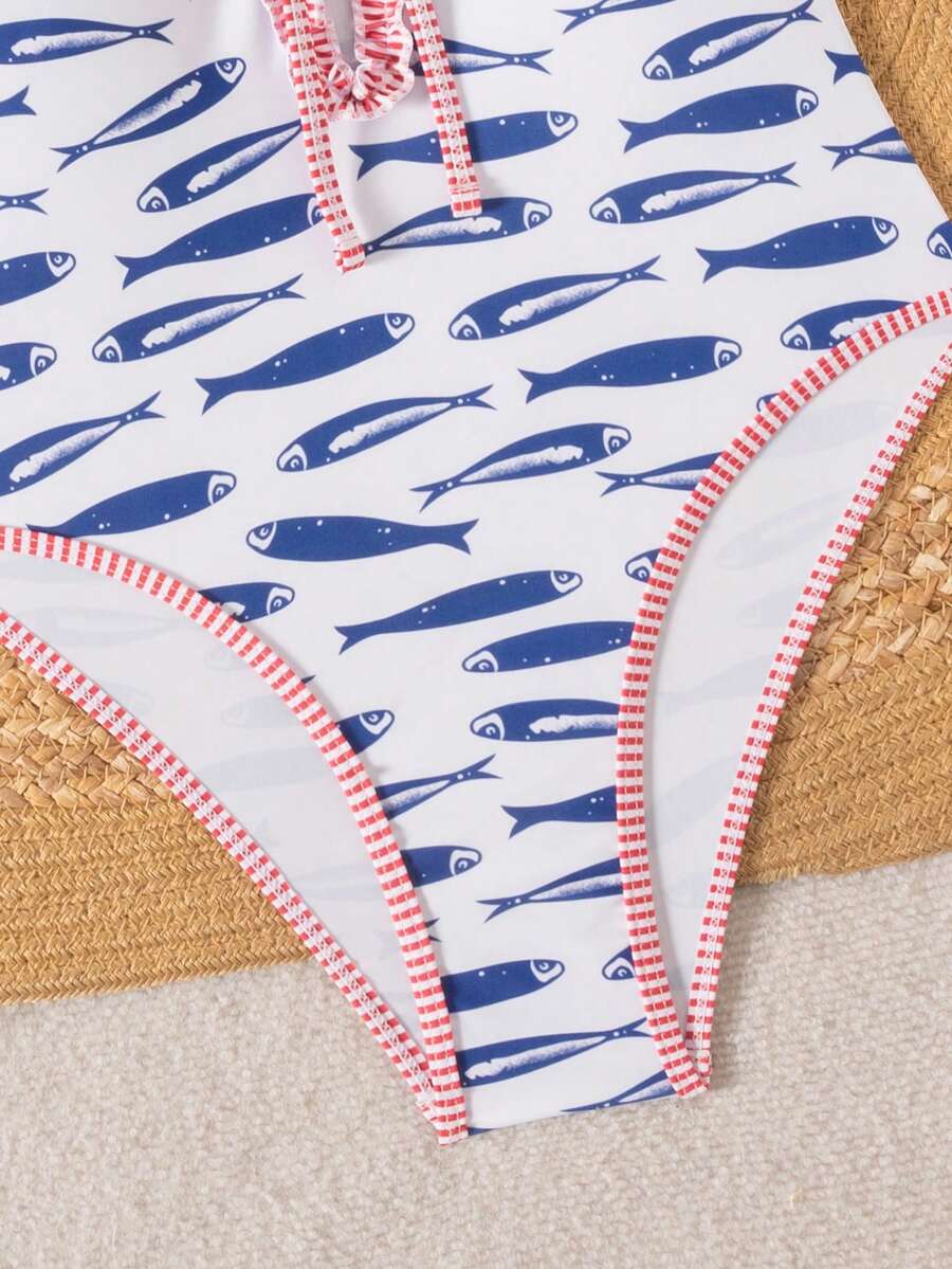 Multicolor floral print women's bikini swimsuit set featuring spaghetti straps, wireless lined bra with removable padding, backless lace-up design, and high cut bottom.