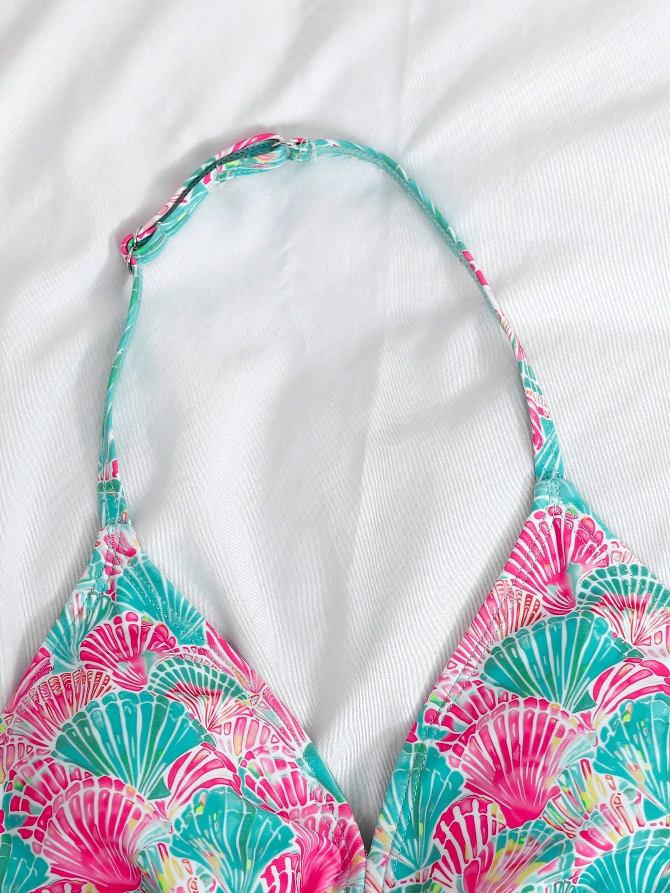3pcs/Set Girl Orange Shell Print Swimwear Top&Bottoms,Beach Vacation Style Tropical Three Pieces Set Summer Swimwears For Tween Sets