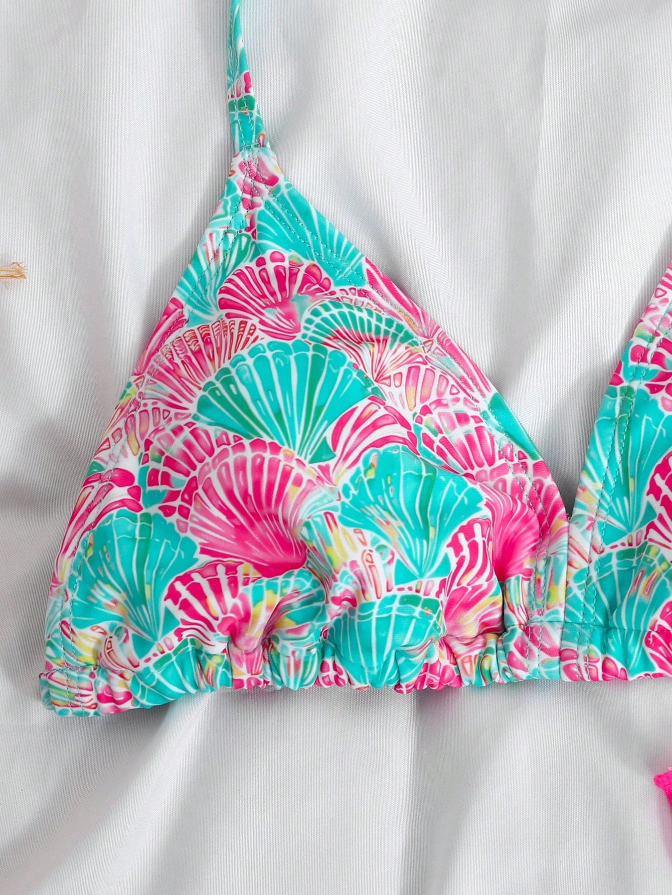 3pcs/Set Girl Orange Shell Print Swimwear Top&Bottoms,Beach Vacation Style Tropical Three Pieces Set Summer Swimwears For Tween Sets