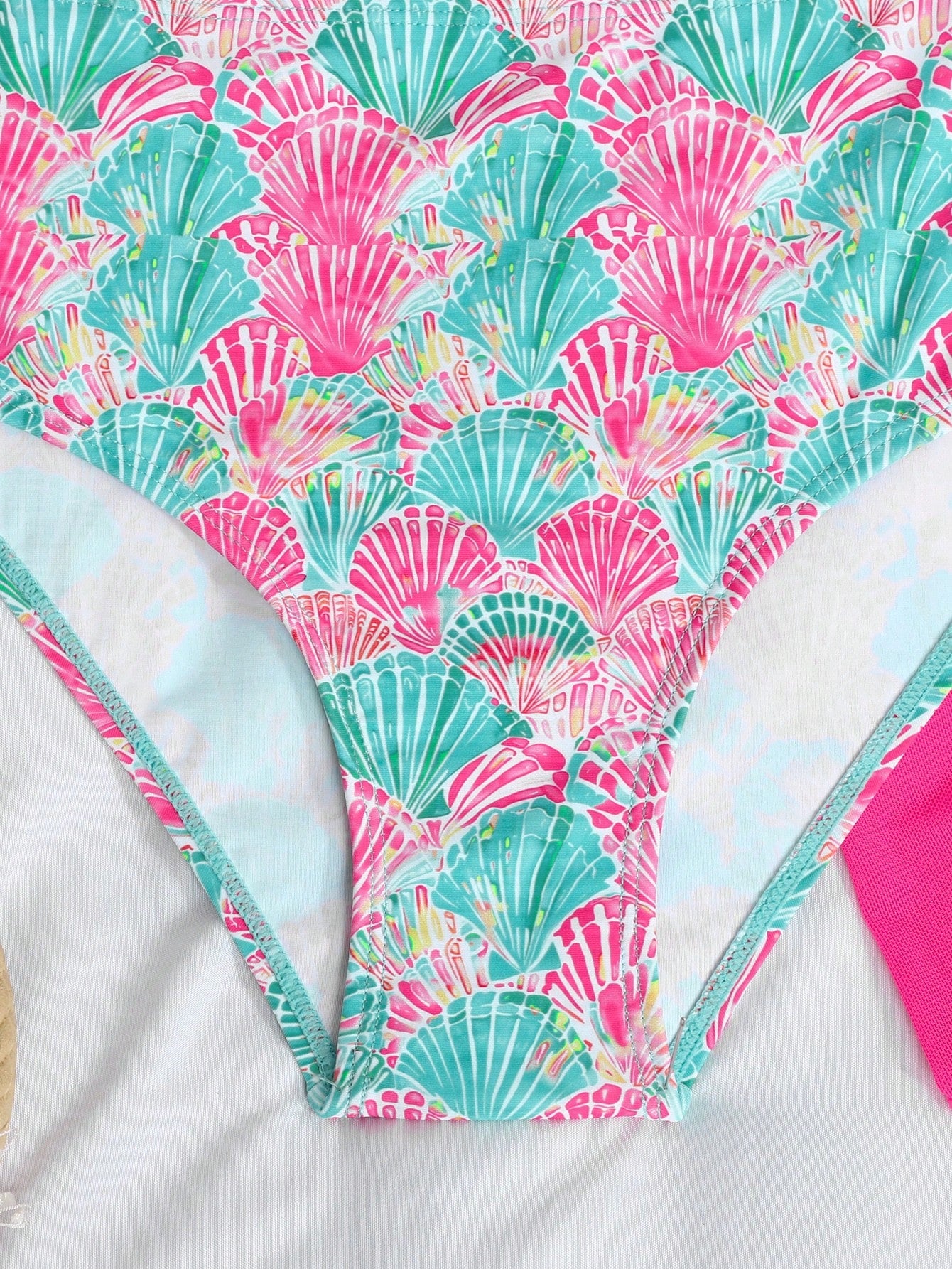 3pcs/Set Girl Orange Shell Print Swimwear Top&Bottoms,Beach Vacation Style Tropical Three Pieces Set Summer Swimwears For Tween Sets