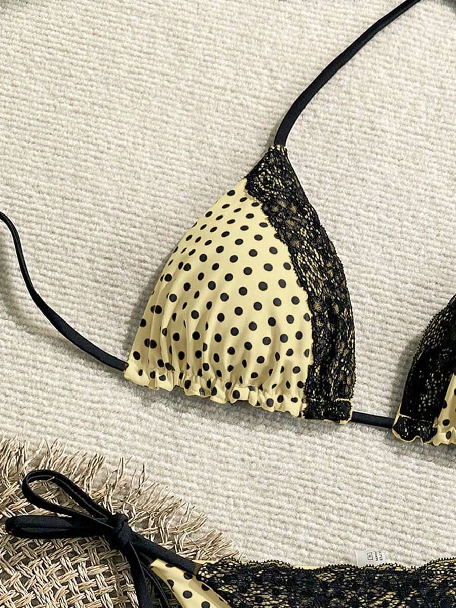 Women's 2-piece high-waist bikini swimsuit set featuring triangle cups and tie-side bottoms