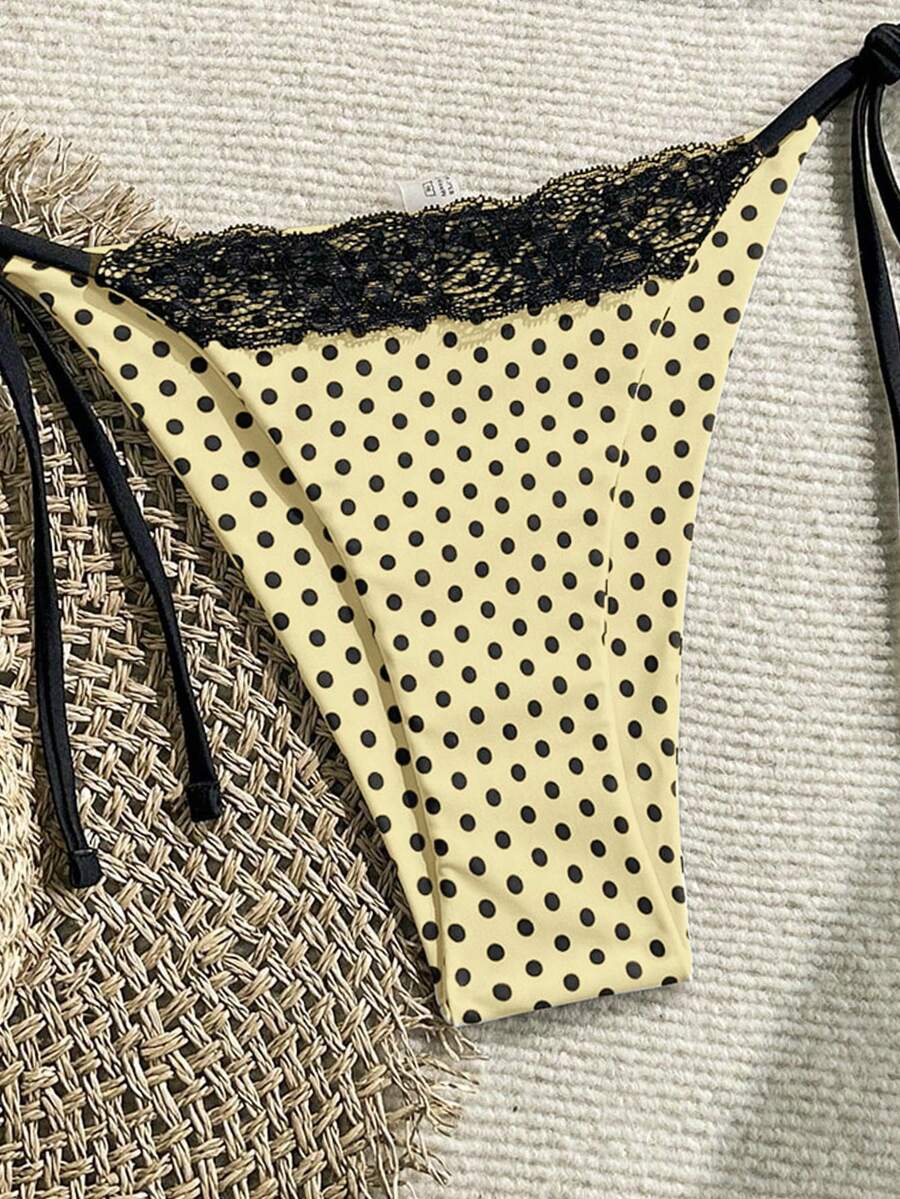 Women's 2-piece high-waist bikini swimsuit set featuring triangle cups and tie-side bottoms