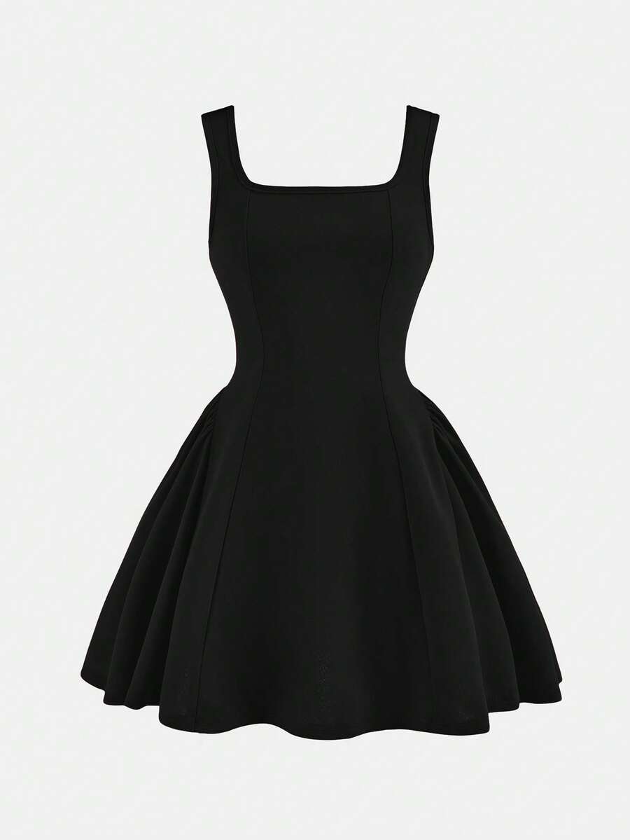 Apricot short-sleeve holiday party dress for tween girls featuring a square neckline, contrast lace details, high waist, flared A-line hem, and bowknot ruffle back detail.