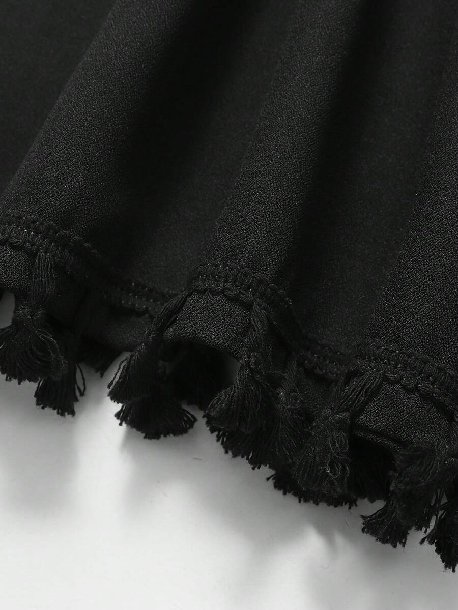 Tween girls floral halter A-line dress with contrast lace, applique and fringe details, sleeveless short length in polyester