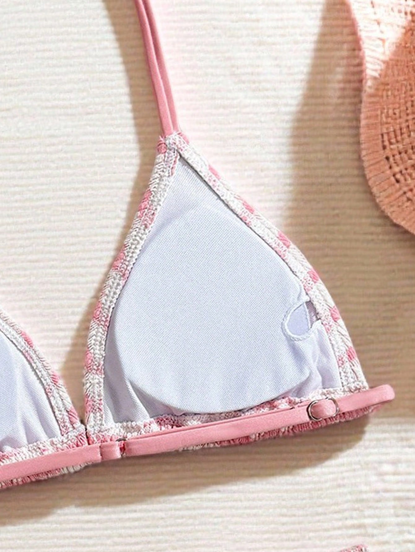 Tween girls blue and white striped two-piece bikini set with halter triangle top and mid-waist short bikini bottoms for beach and vacation swimwear.