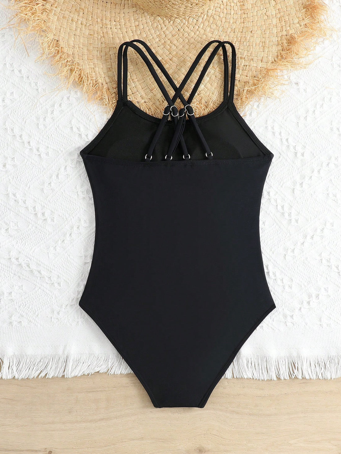 Tween Girls One-Piece Swimsuit With Adjustable Cross Straps, Suitable For Swimming, Summer Vacation, Beach And Seaside