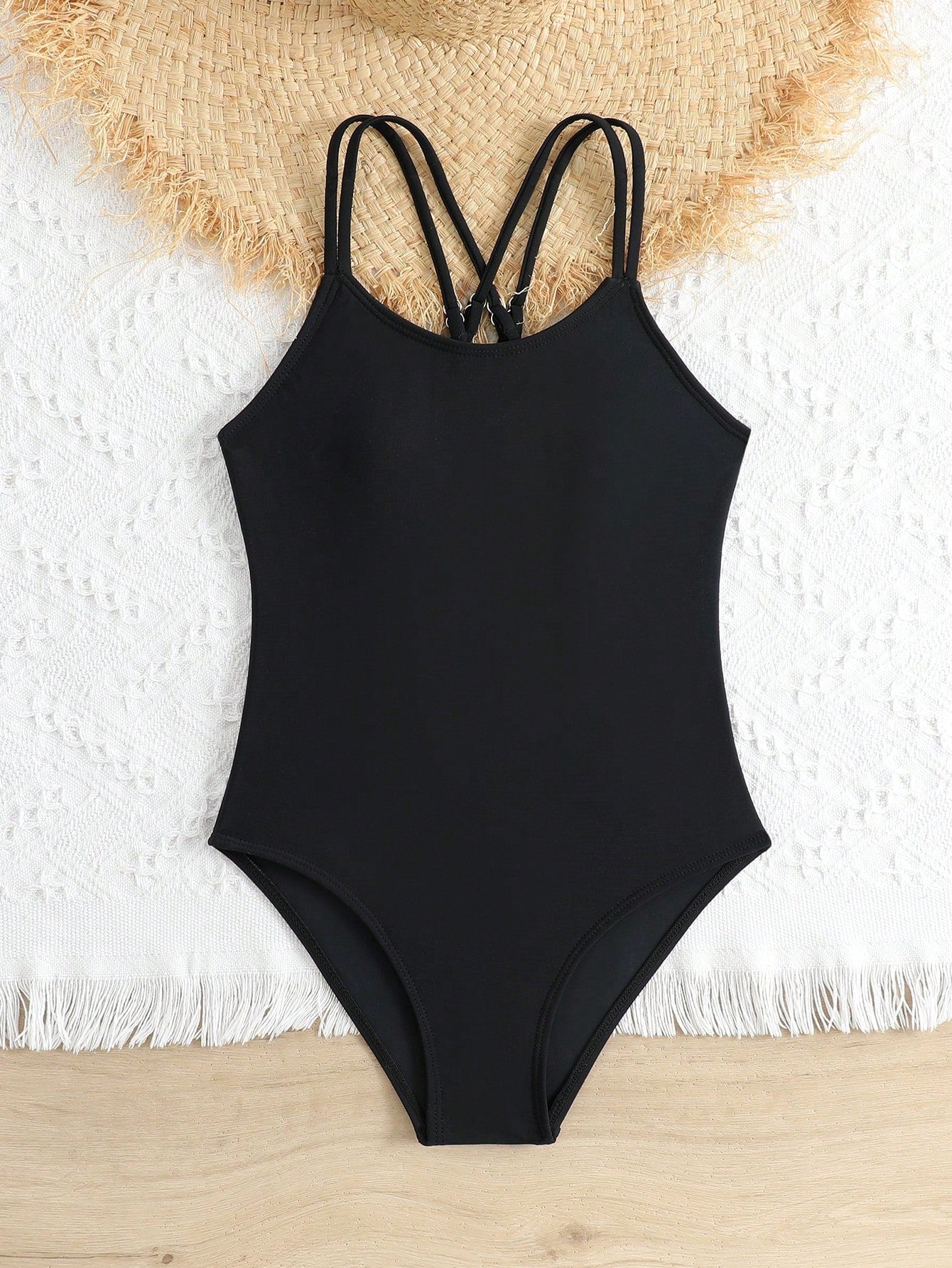 Tween Girls One-Piece Swimsuit With Adjustable Cross Straps, Suitable For Swimming, Summer Vacation, Beach And Seaside
