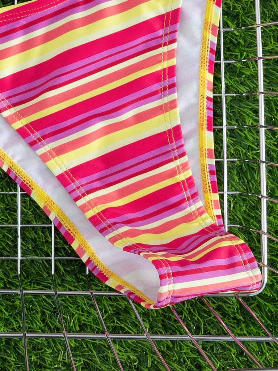 Multicolor women's 2-piece halter triangle bikini set featuring tie-side bottoms and removable padding for beach vacation.