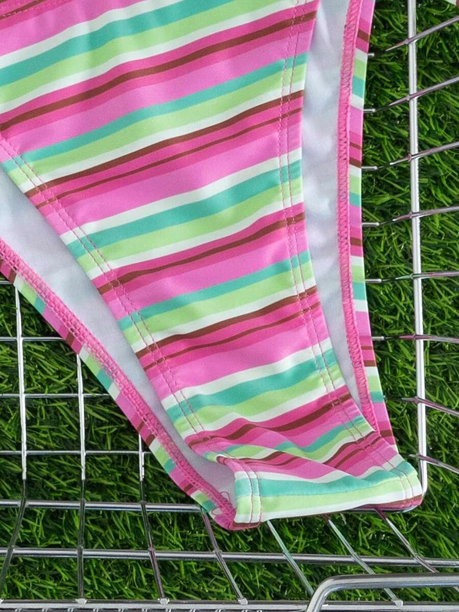 Multicolor women's 2-piece halter triangle bikini set featuring tie-side bottoms and removable padding for beach vacation.
