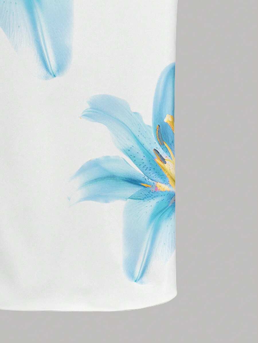 Tween girl sleeveless cami midi dress with strapless neckline, plant pattern, slim fit, natural waist, and slit hem in a multicolor vacation style.