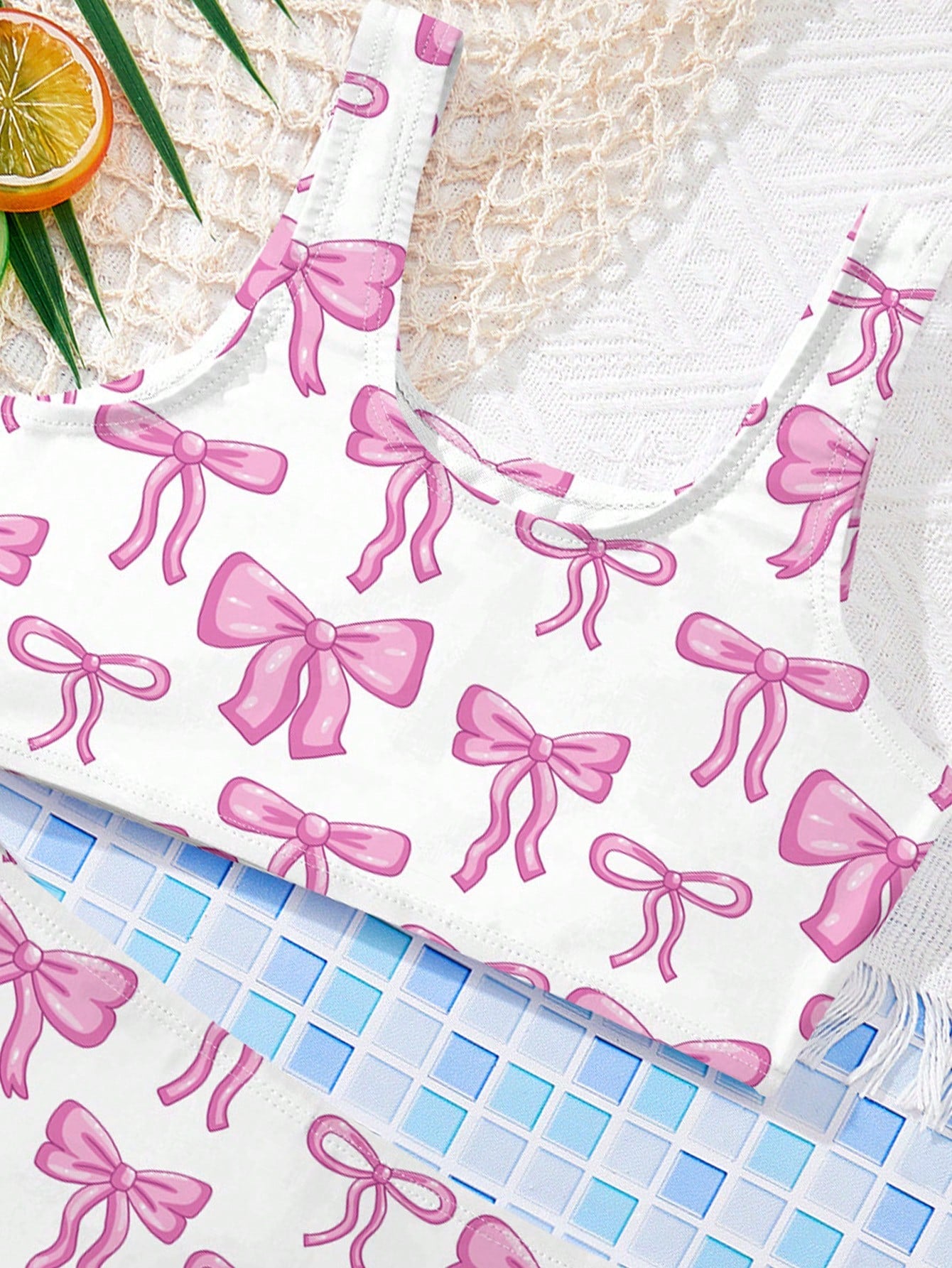 Girls multicolor floral print bikini set with strap sleeveless top and high waist mid waist bottom for summer vacation beachwear