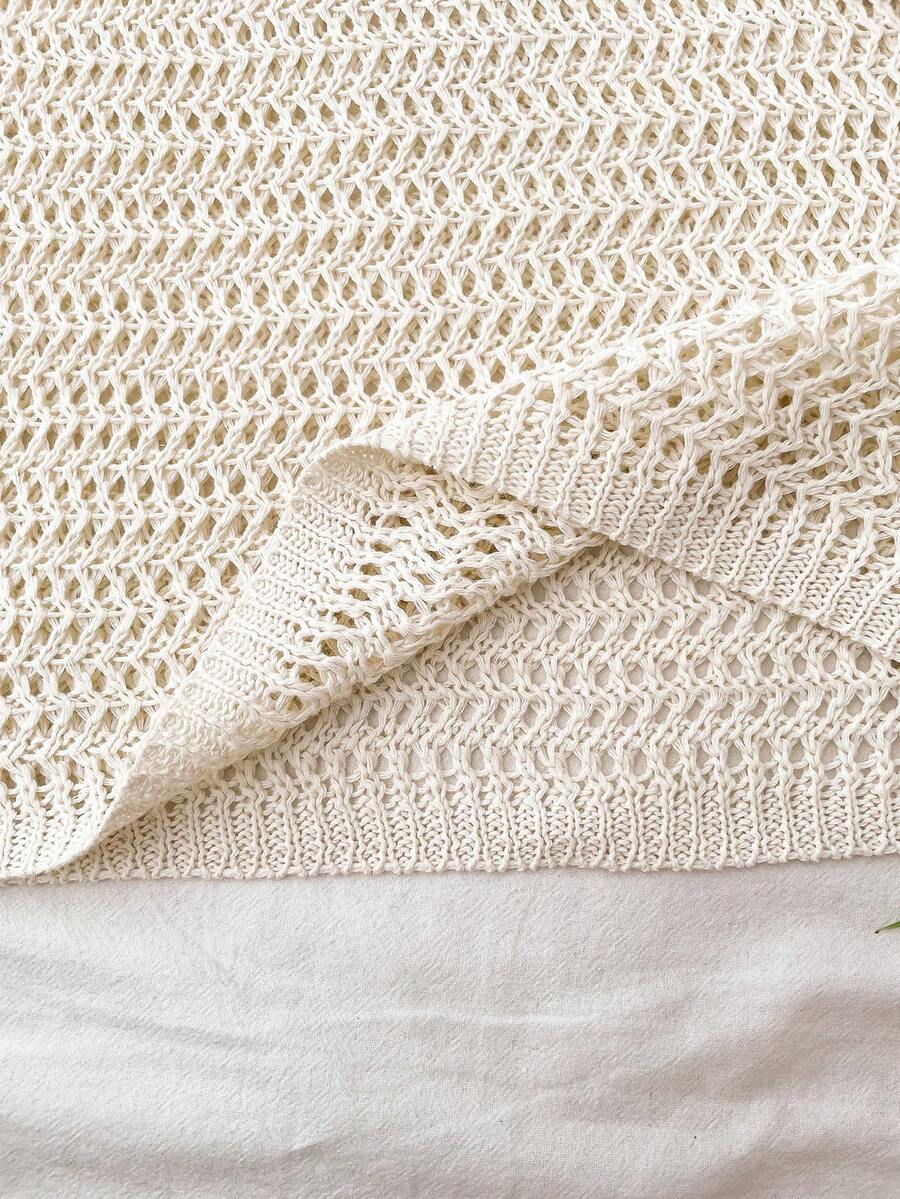 Apricot long sleeve hollow out beach cover up dress for tween girls