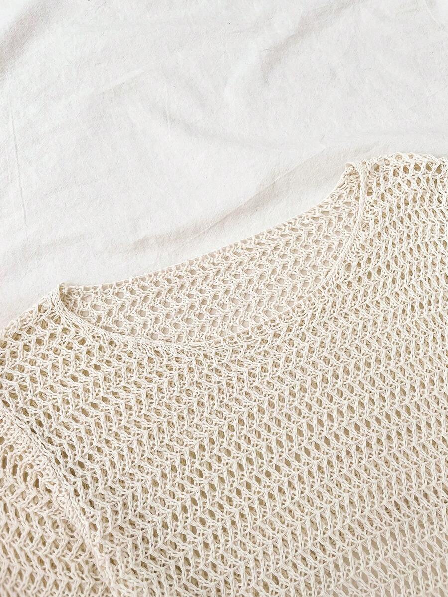 Tween girls semi-sheer long sleeve beach cover up dress with boat neckline and plain design for vacation swimwear layering.
