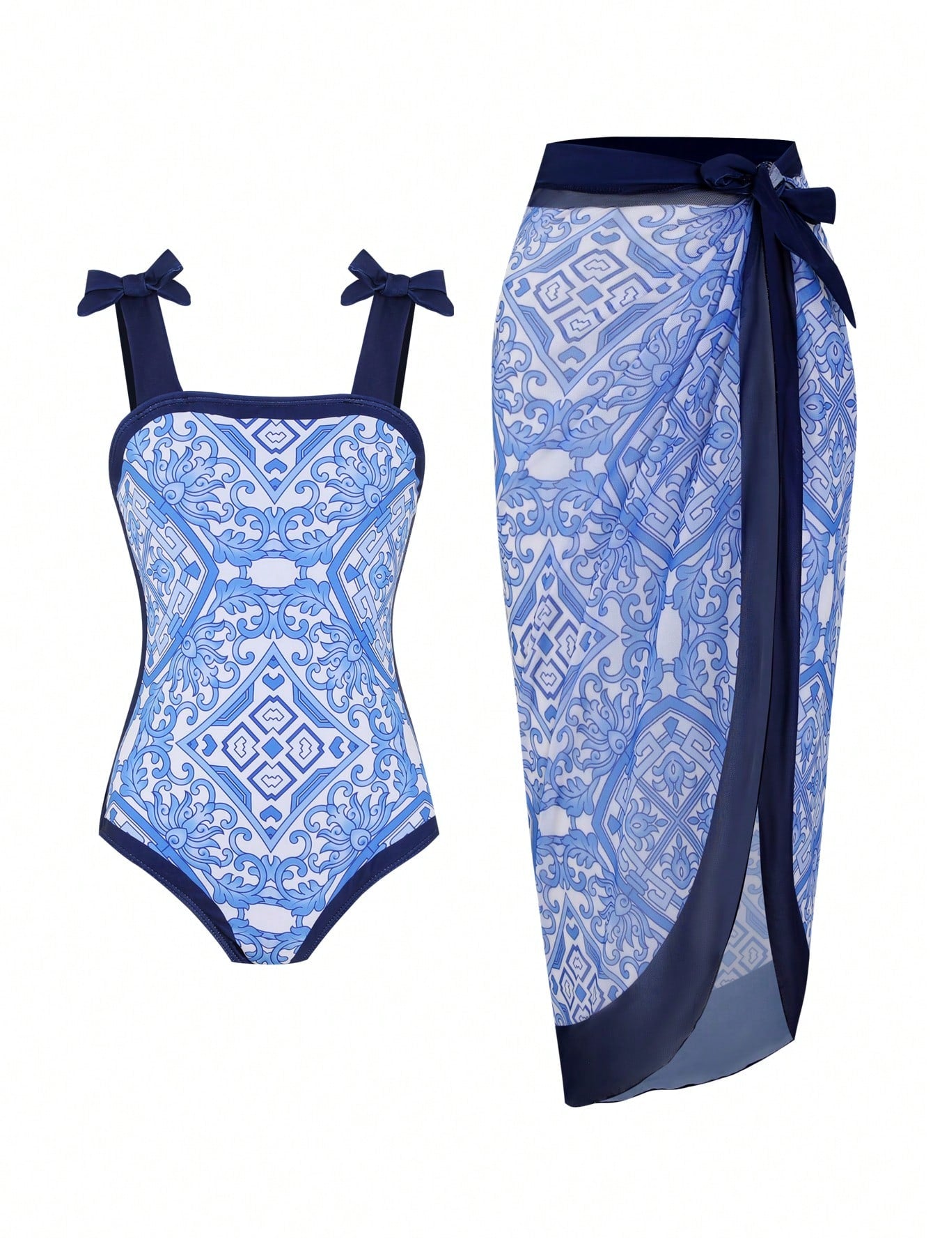 Tween girl black floral one-piece swimsuit set with spaghetti straps, asymmetrical detail, bow decor, and mid-waist bottom for beach, pool, and summer vacation wear.