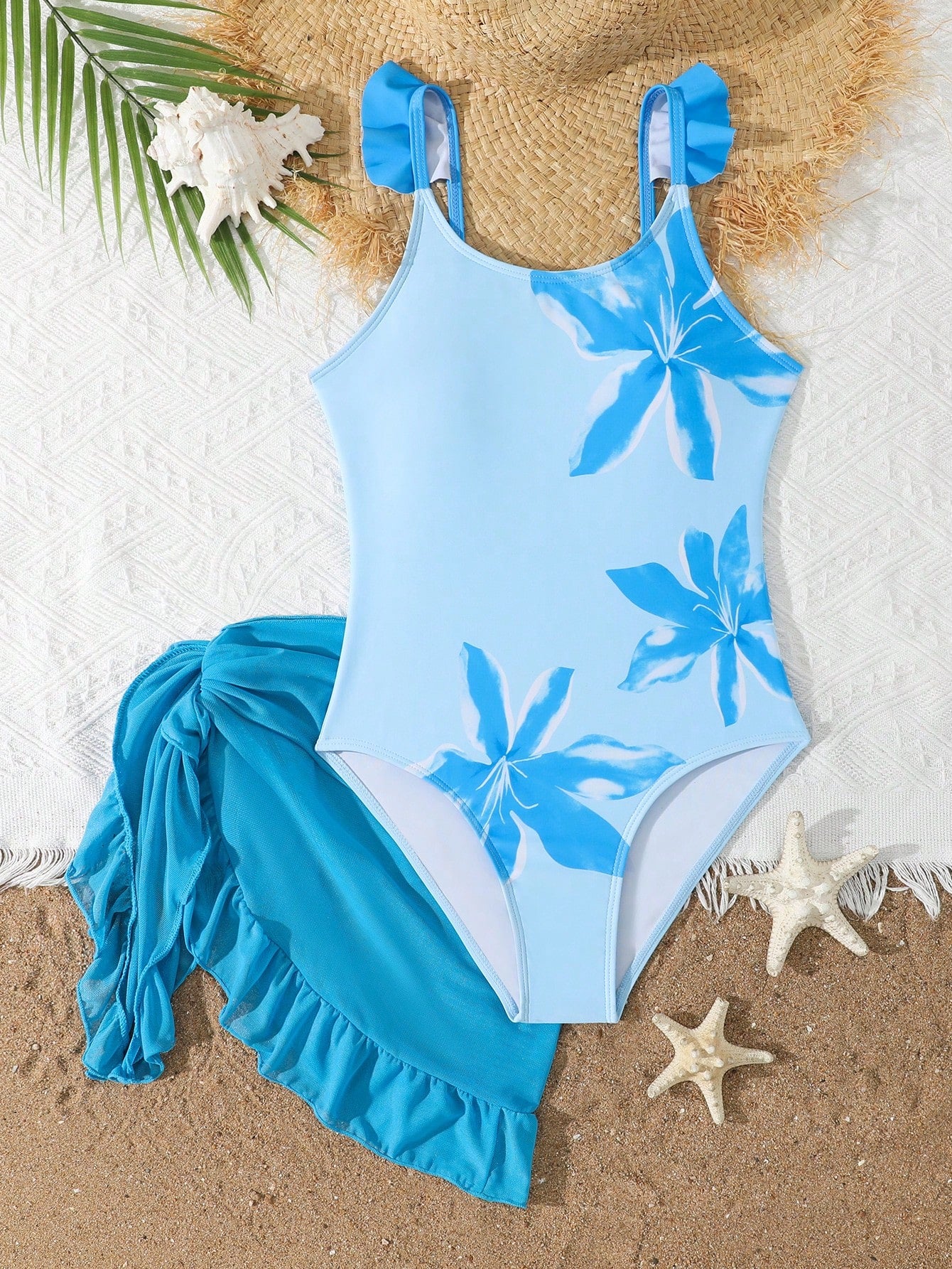 Tween Girls Floral Print One-Piece Swimsuit With Tie-Front Skirt Hibiscus Swimsuit Girls Black With Pink Flower Swimsuit Tween Hawaiian Outfit Black One Piece Bathing Suit With Skirt