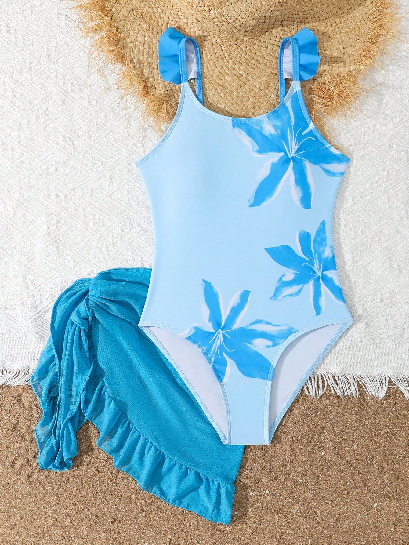 Tween Girls Floral Print One-Piece Swimsuit With Tie-Front Skirt Hibiscus Swimsuit Girls Black With Pink Flower Swimsuit Tween Hawaiian Outfit Black One Piece Bathing Suit With Skirt