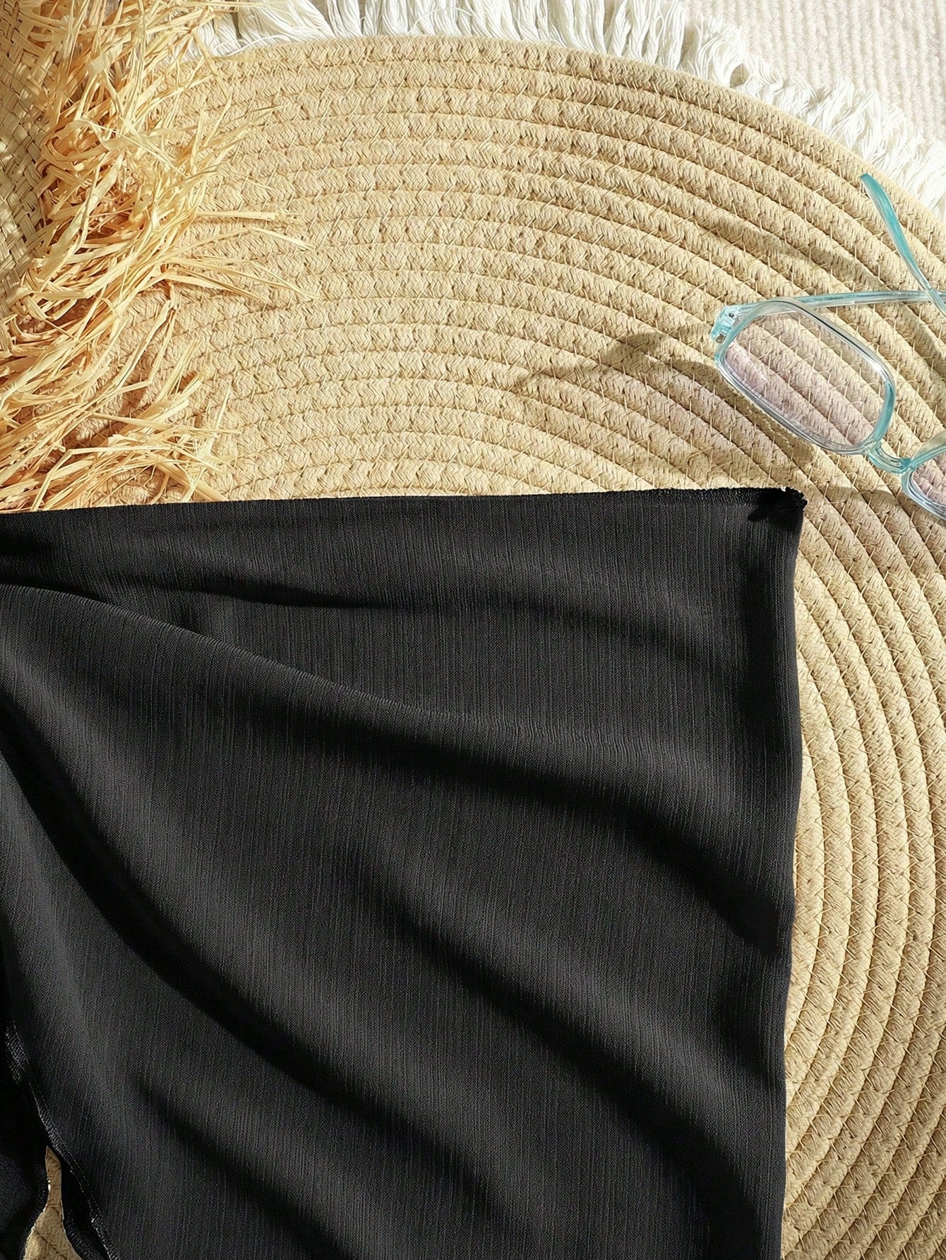 Black sheer beach wrap sarong for tween girls with metal starfish decor and asymmetrical short silhouette