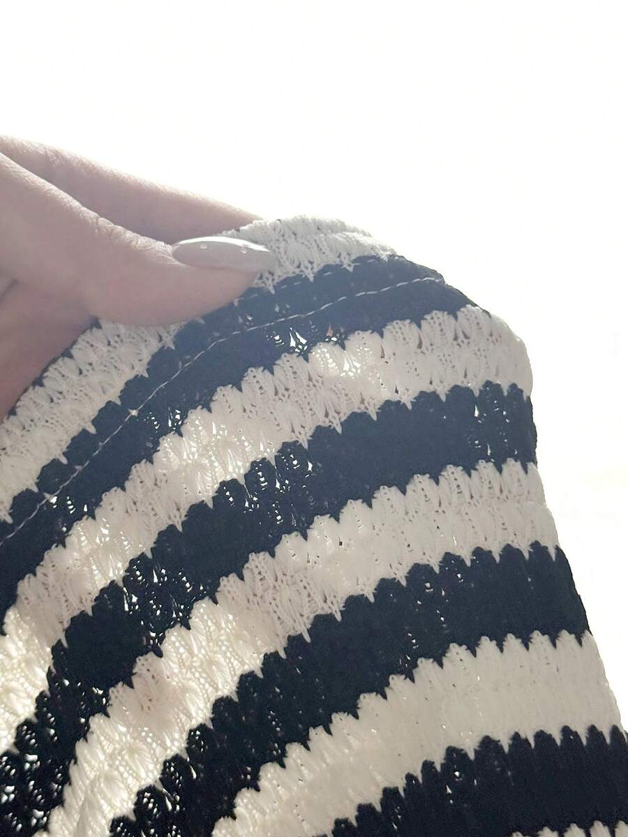 Black striped rib-knit halter tank top with lettuce trim and matching casual shorts for tween girls.