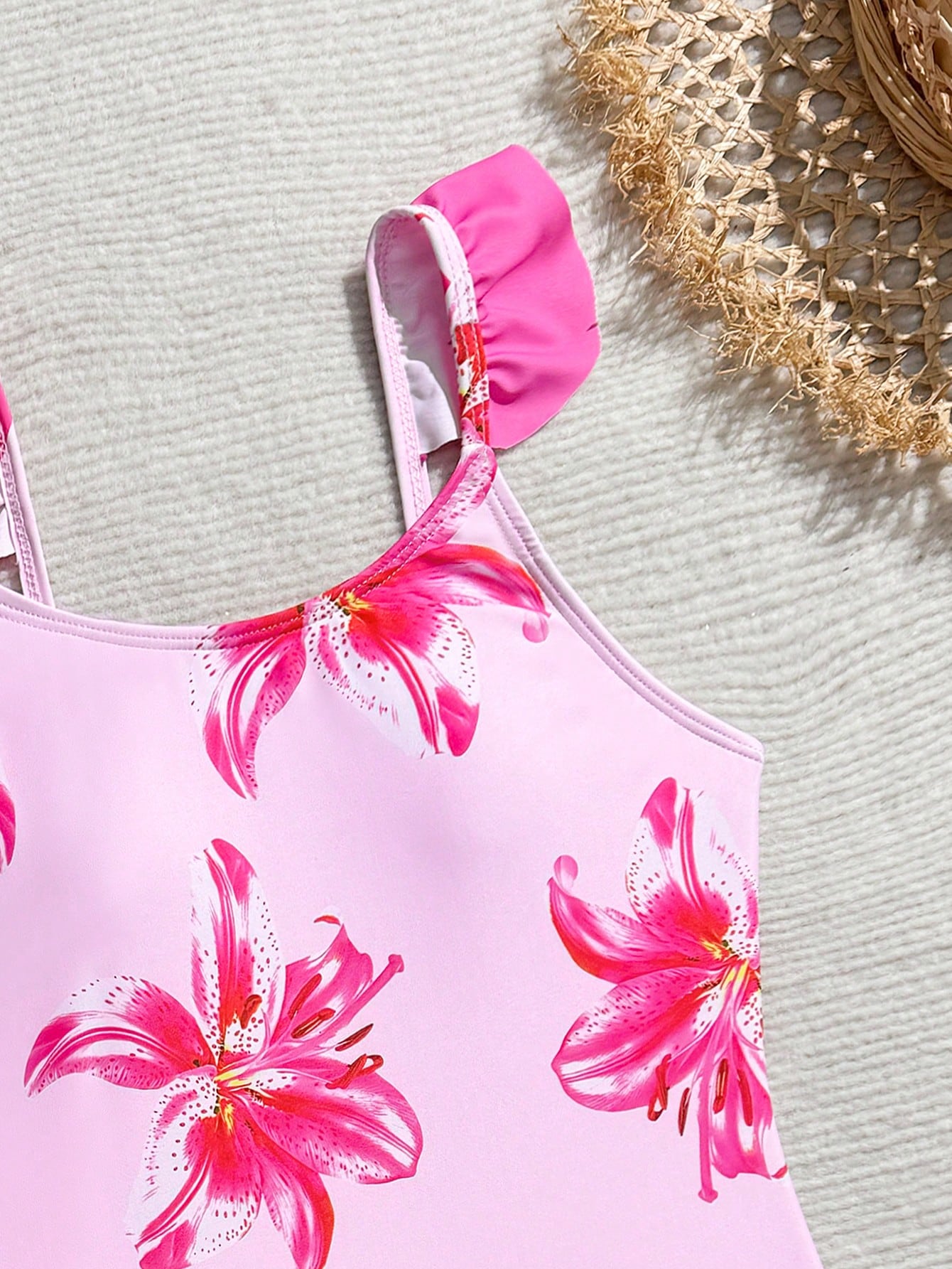 Tween Girls Floral Print One-Piece Swimsuit With Tie-Front Skirt Hibiscus Swimsuit Girls Black With Pink Flower Swimsuit Tween Hawaiian Outfit Black One Piece Bathing Suit With Skirt