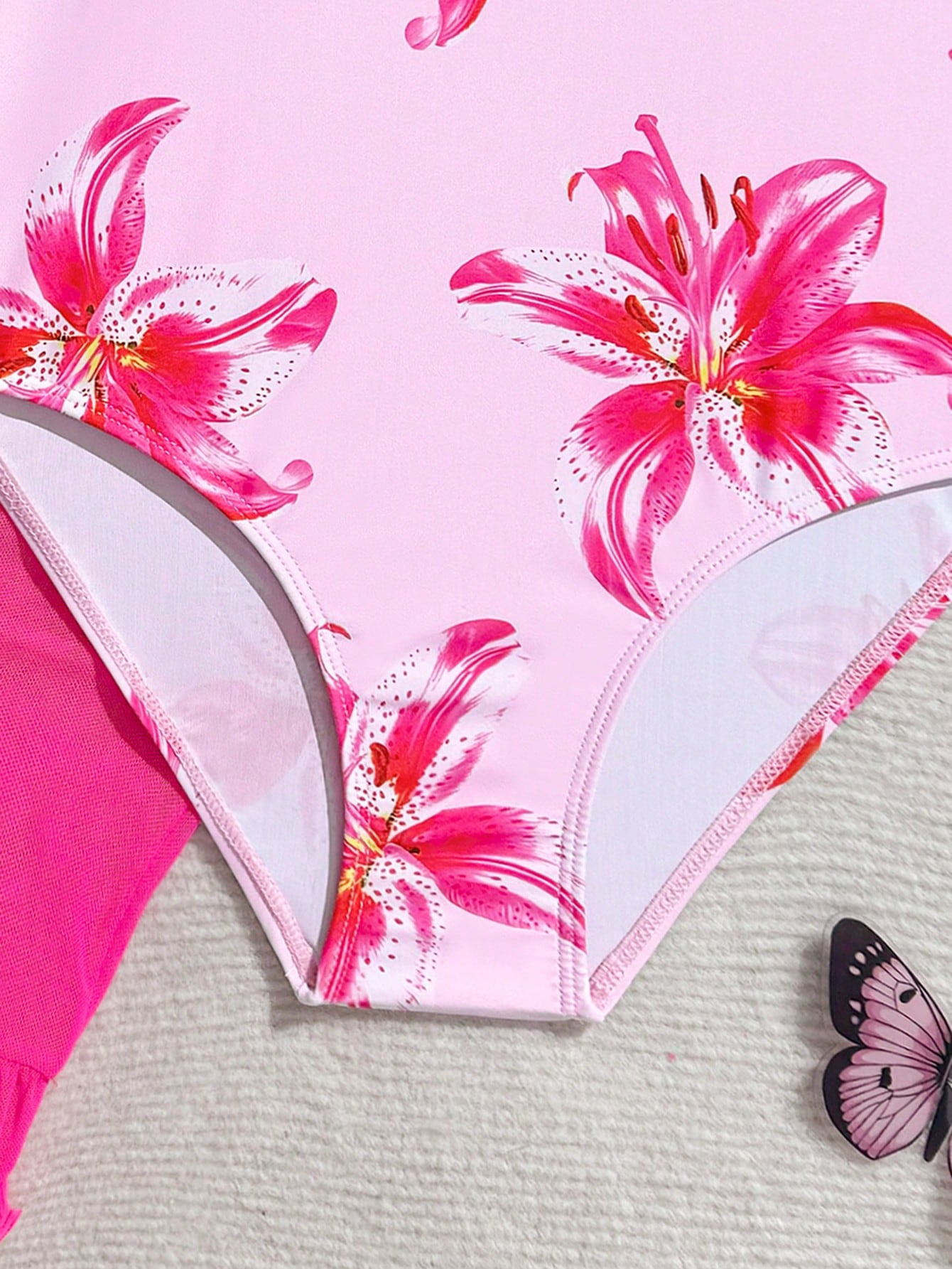 Tween Girls Floral Print One-Piece Swimsuit With Tie-Front Skirt Hibiscus Swimsuit Girls Black With Pink Flower Swimsuit Tween Hawaiian Outfit Black One Piece Bathing Suit With Skirt