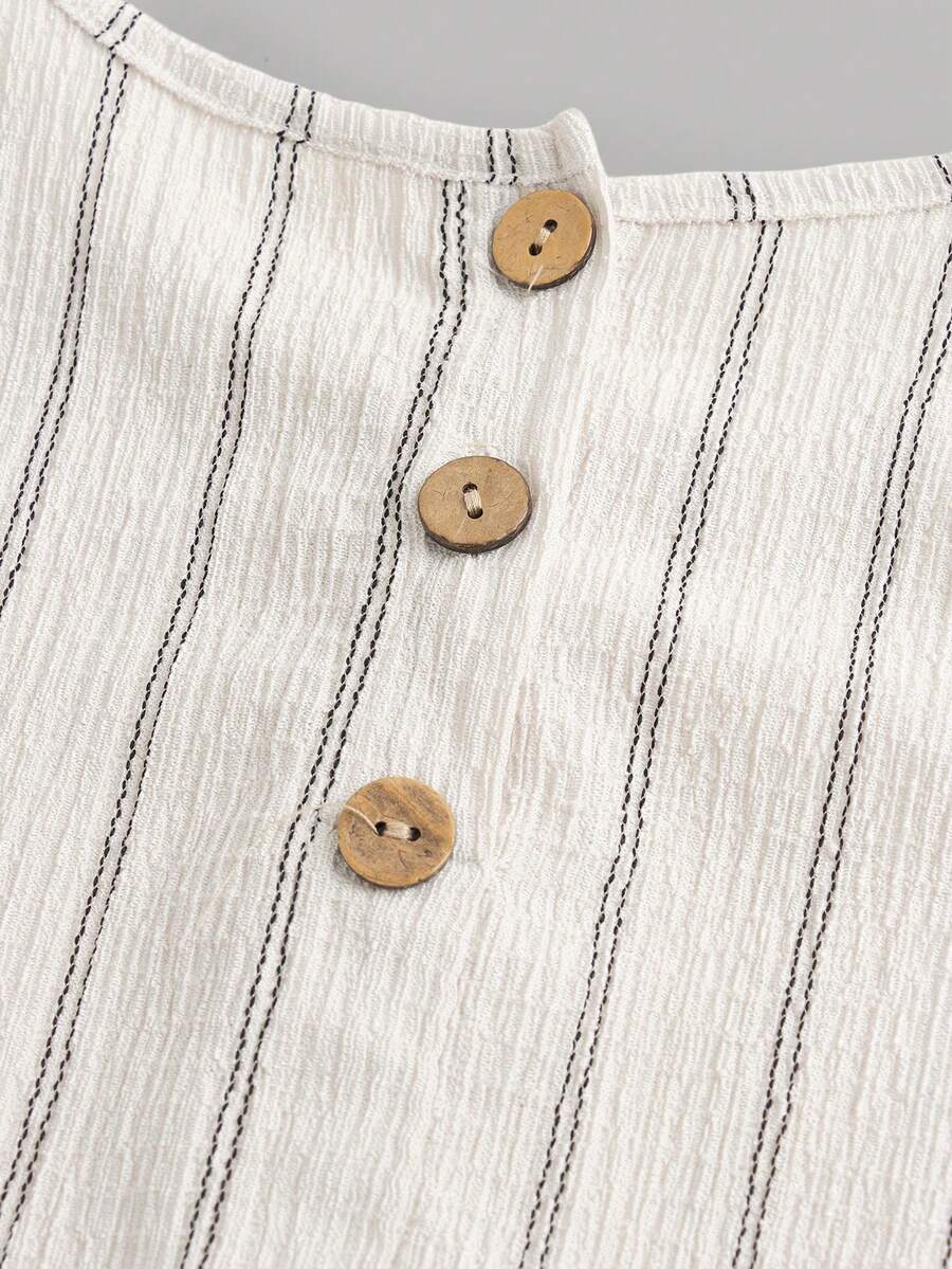 Tween girls casual apricot striped sleeveless top with round neck and ruffle hem paired with matching straight leg pants.
